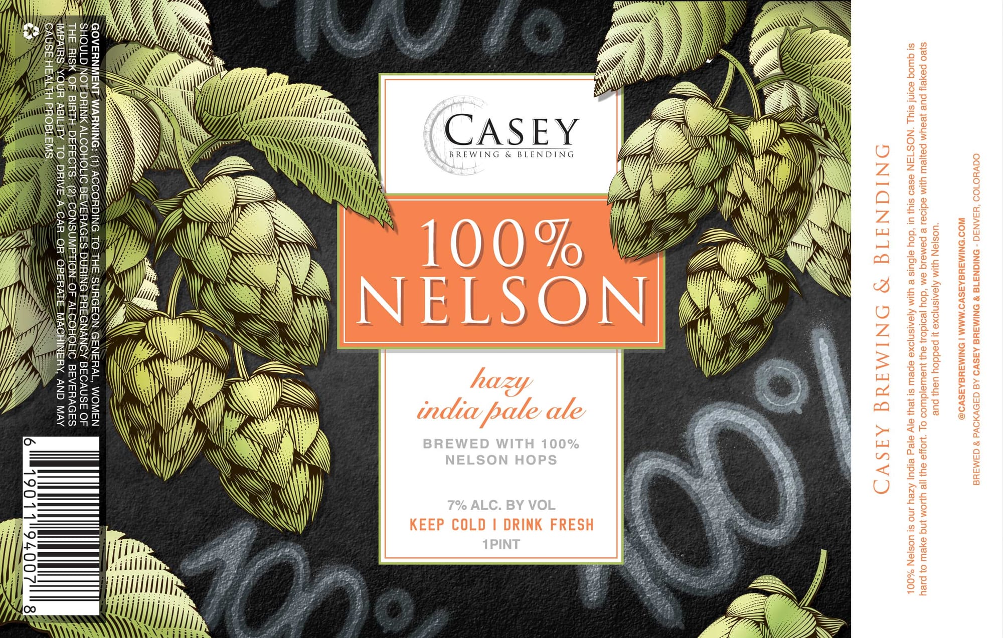100% Nelson by Casey Brewing & Blending - beer label