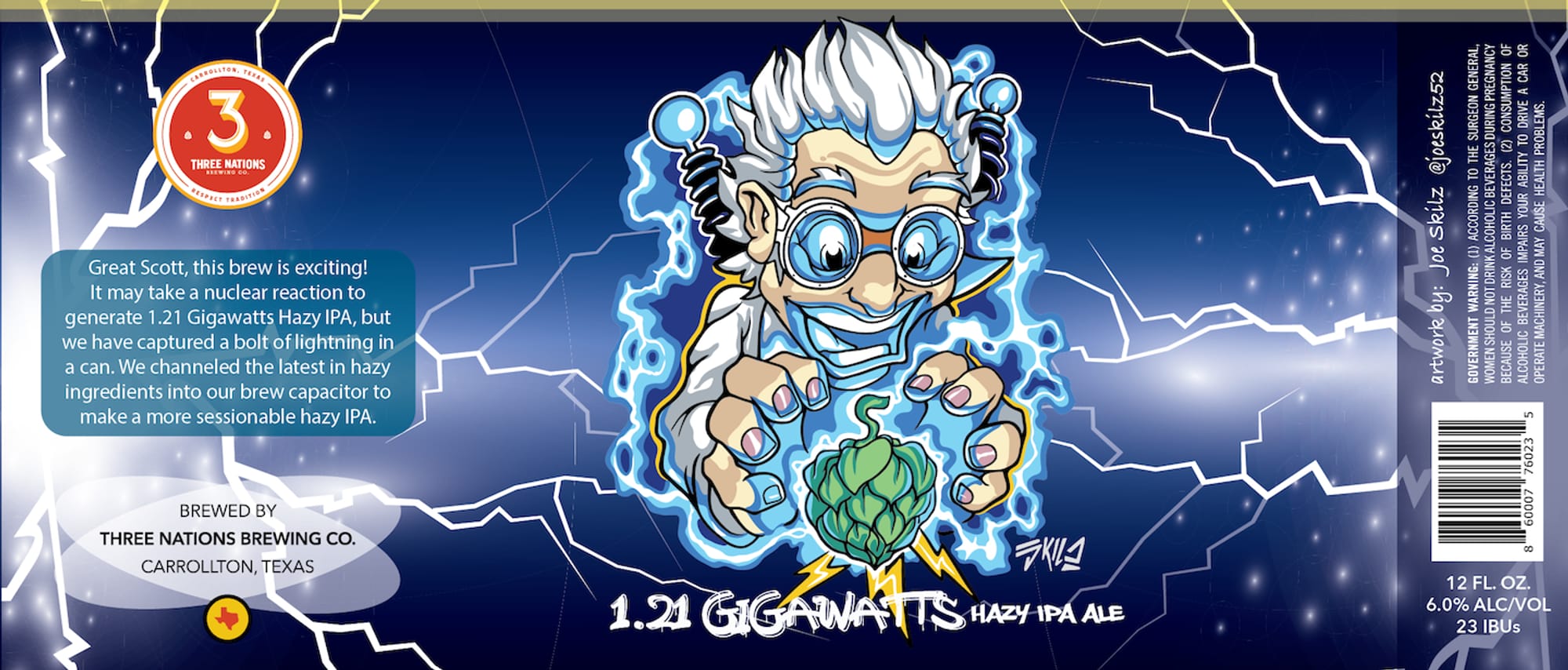 1.21 Gigawatts Hazy IPA by Three Nations Brewing Co. - beer label