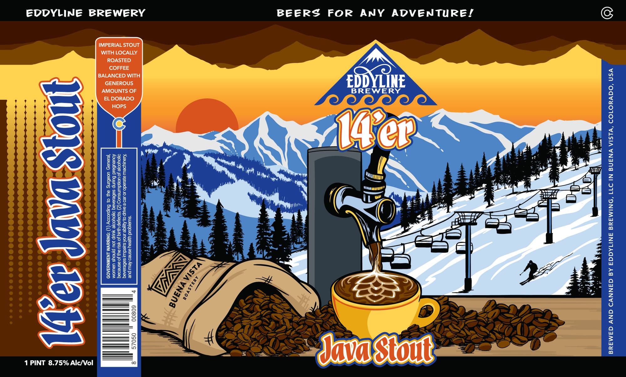 14’er Java Stout by Eddyline Brewery - beer label