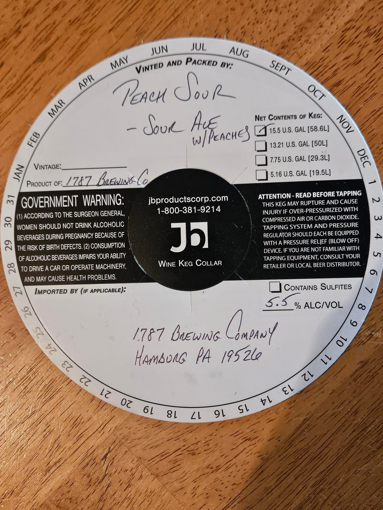 Peach Sour by 1787 Brewing Co. - beer label