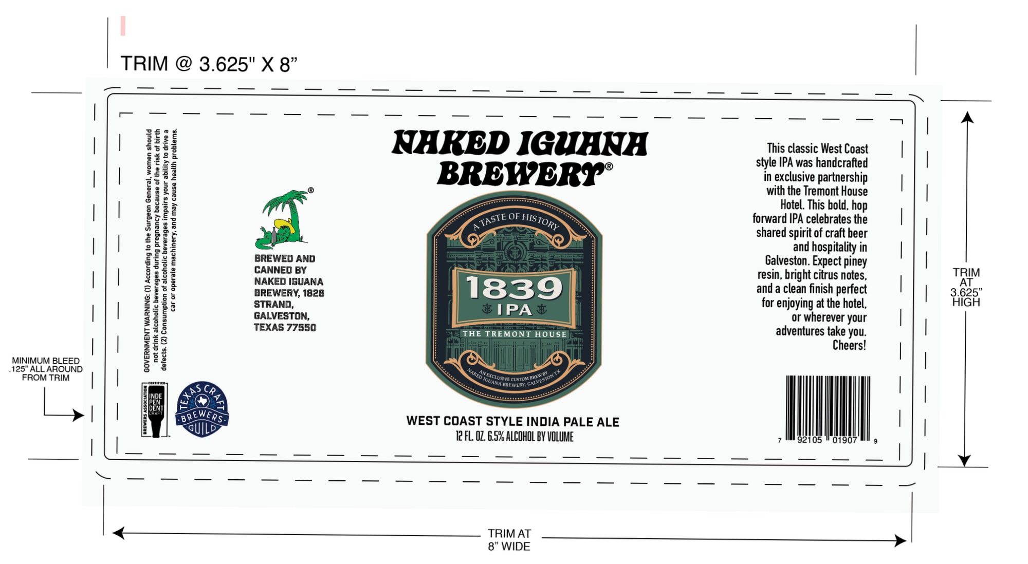 1839 by Naked Iguana Brewery - beer label