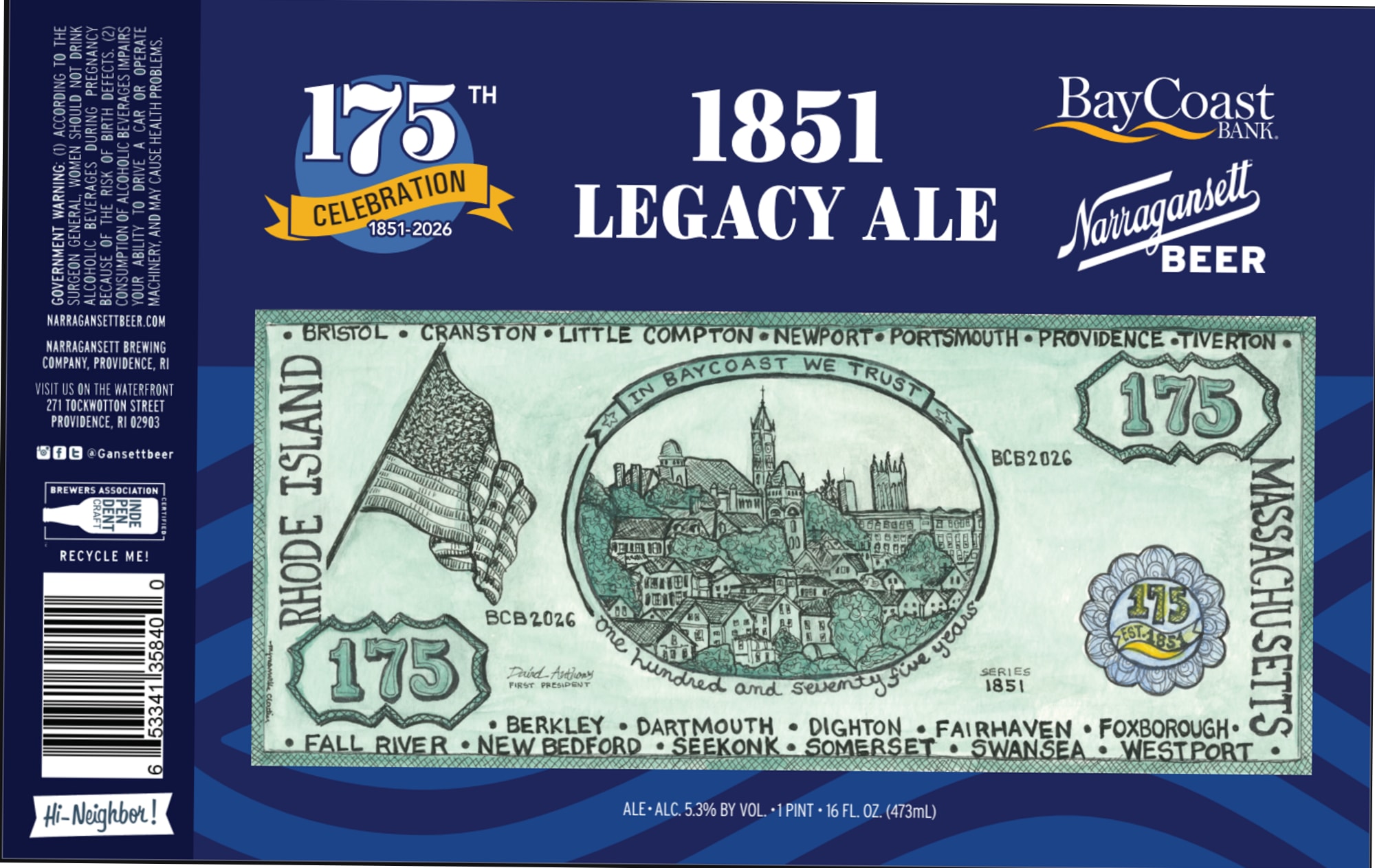 1851 Legacy Ale by Narragansett Brewing Company - beer label