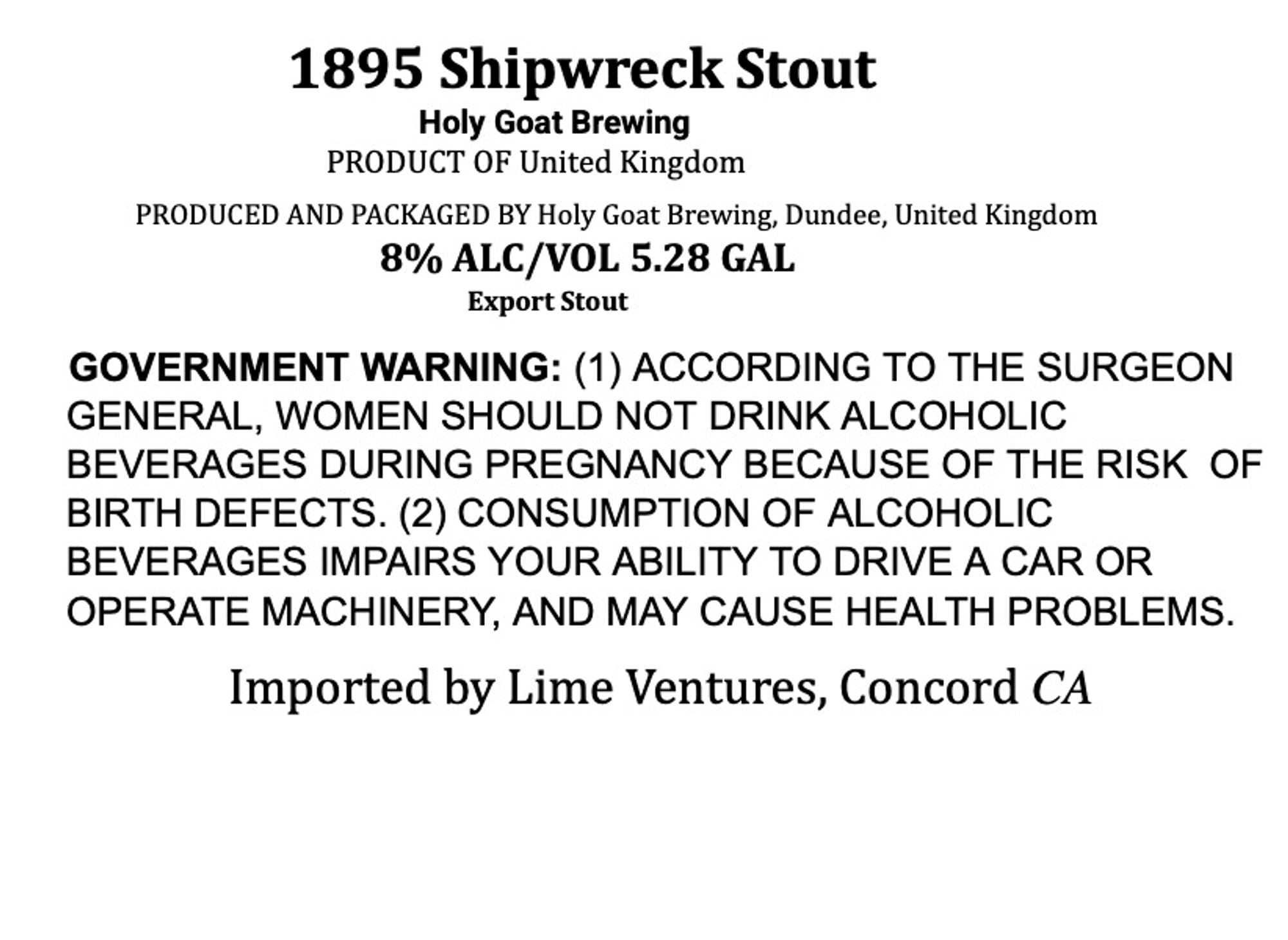 1895 Shipwreck Stout by Holy Goat Brewing - beer label