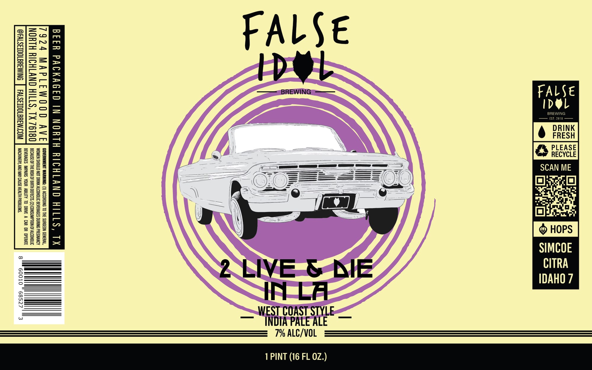 2 Live & Die in LA by False Idol Brewing - beer label