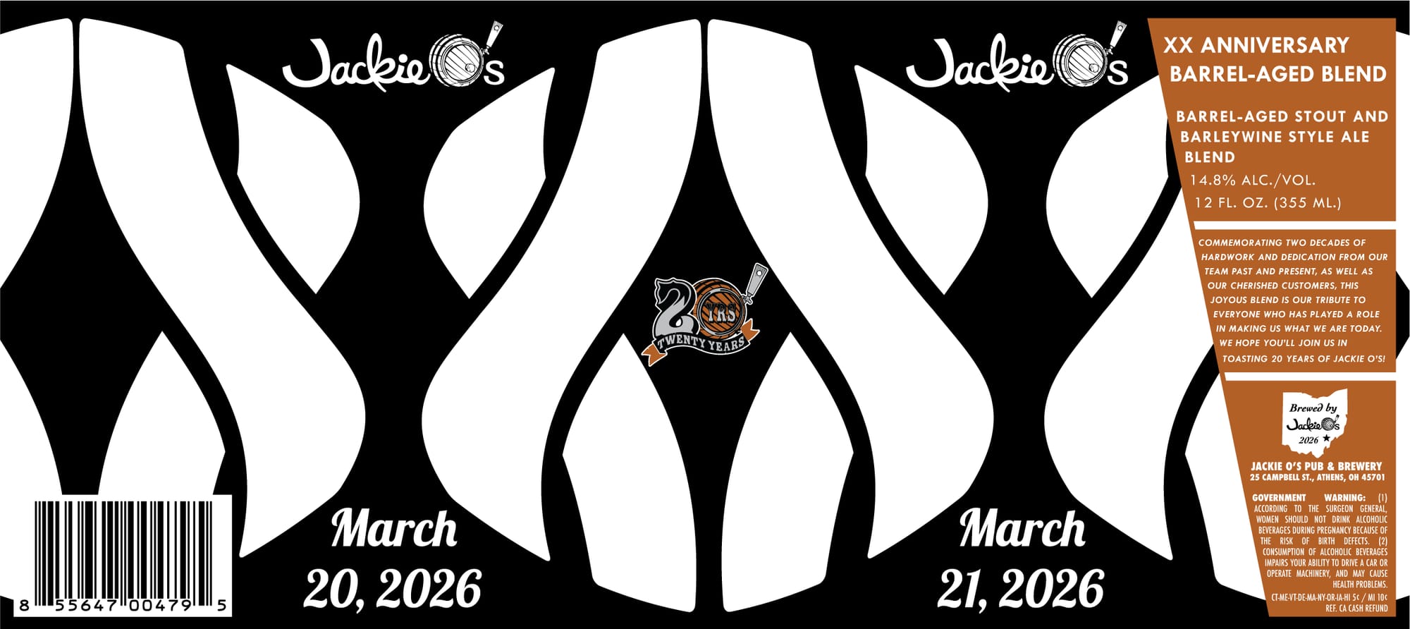 20th Anniversary Barrel-Aged Blend by Jackie O's Brewery - beer label