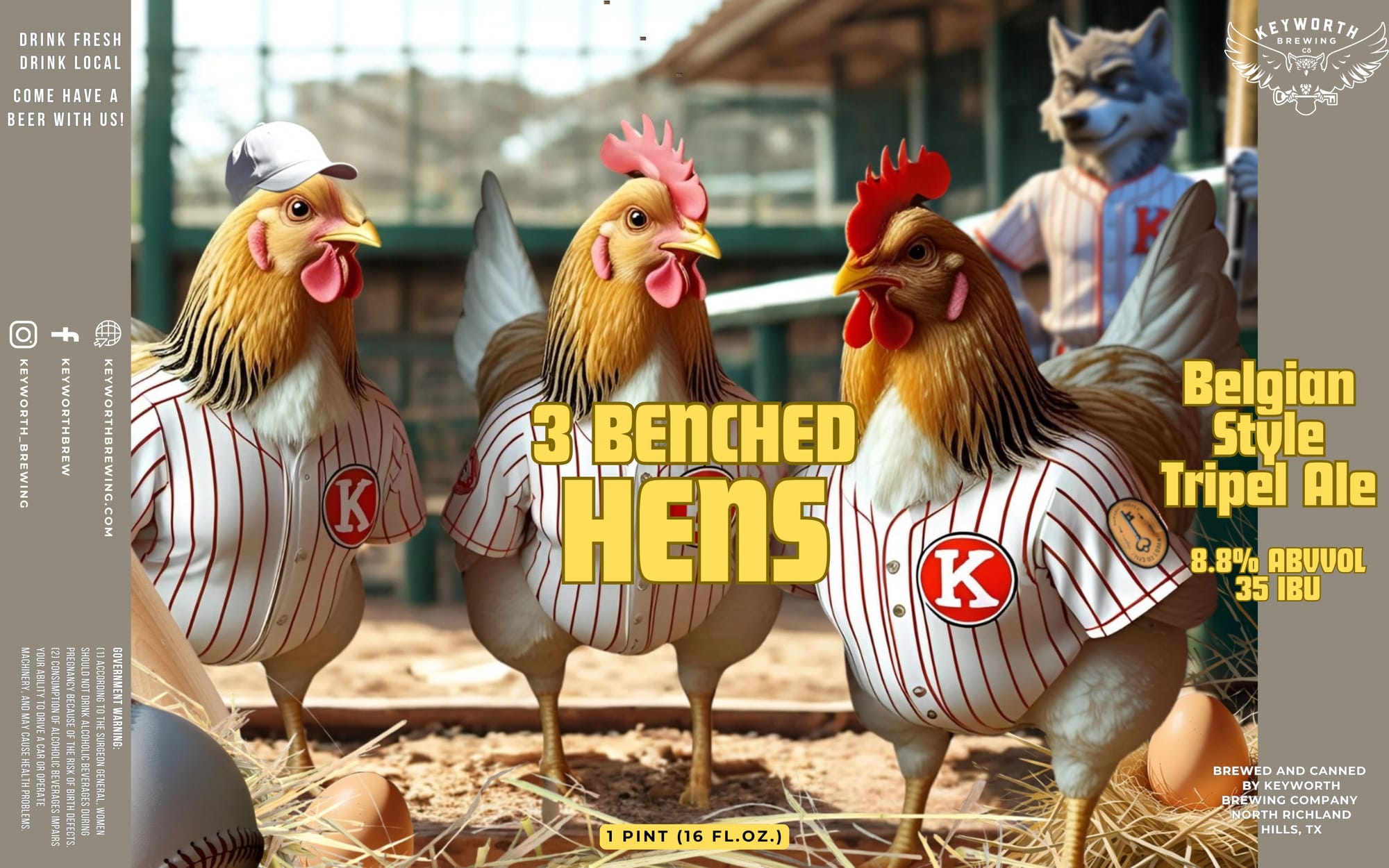 3 Benched Hens by Keyworth Brewing Company - beer label