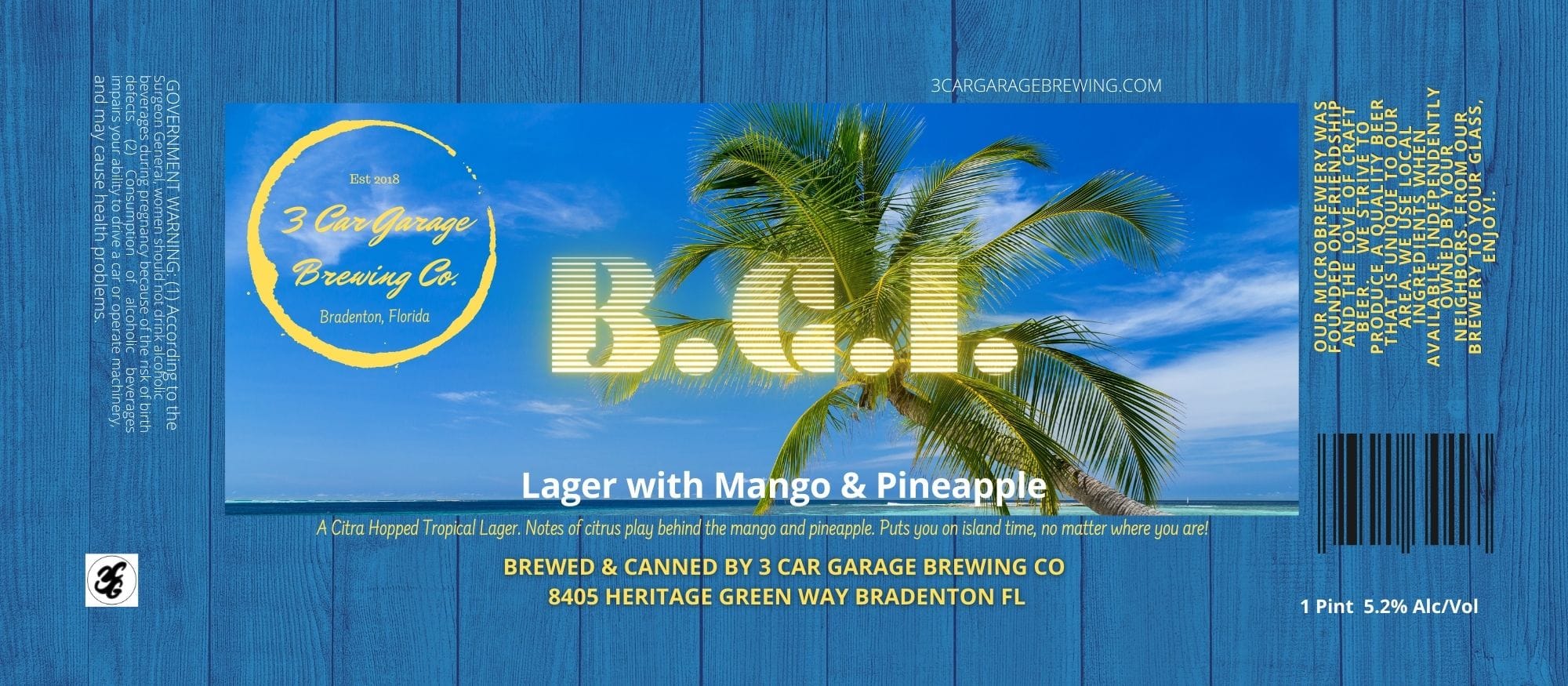 Lager with Mango & Pineapple by 3 Car Garage Brewing Co. - beer label