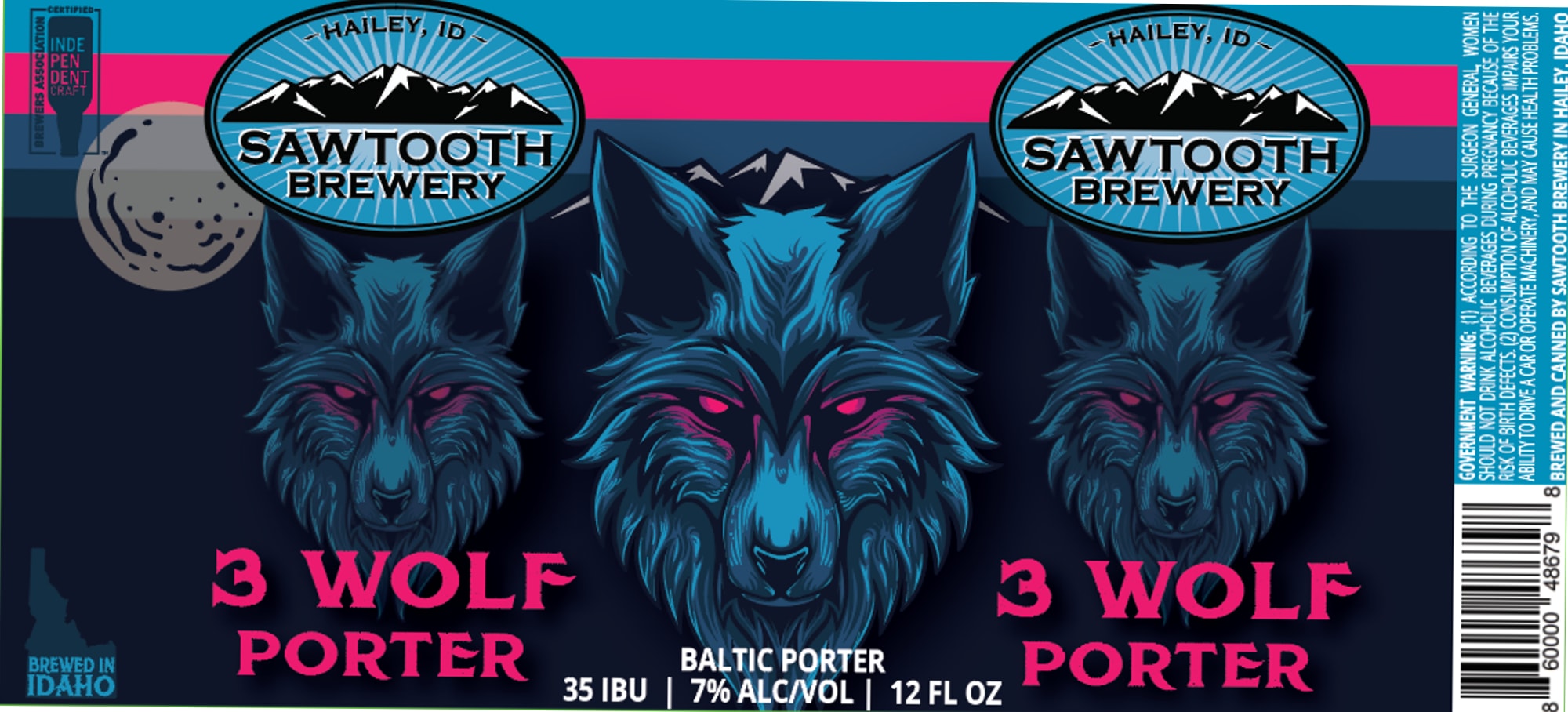 3 Wolf Porter by Sawtooth Brewery - beer label