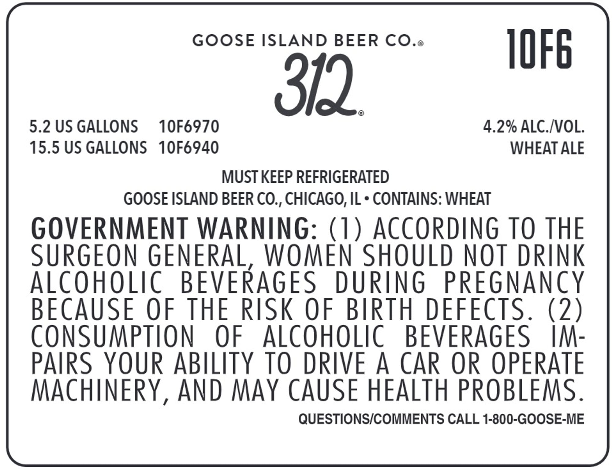 312 WHEAT ALE by GOOSE ISLAND BEER CO. - beer label