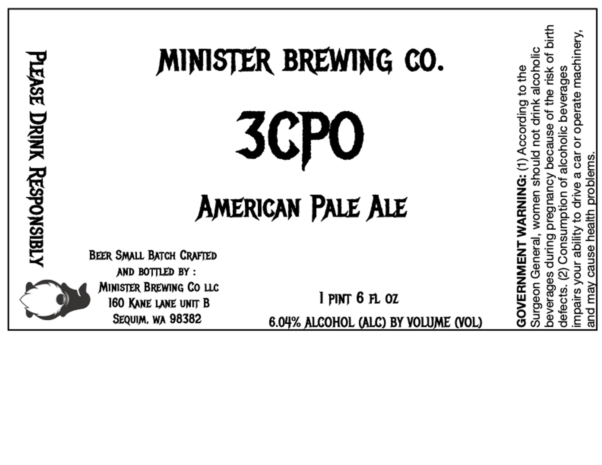 3CPO AMERICAN PALE ALE by MINISTER BREWING CO. - beer label