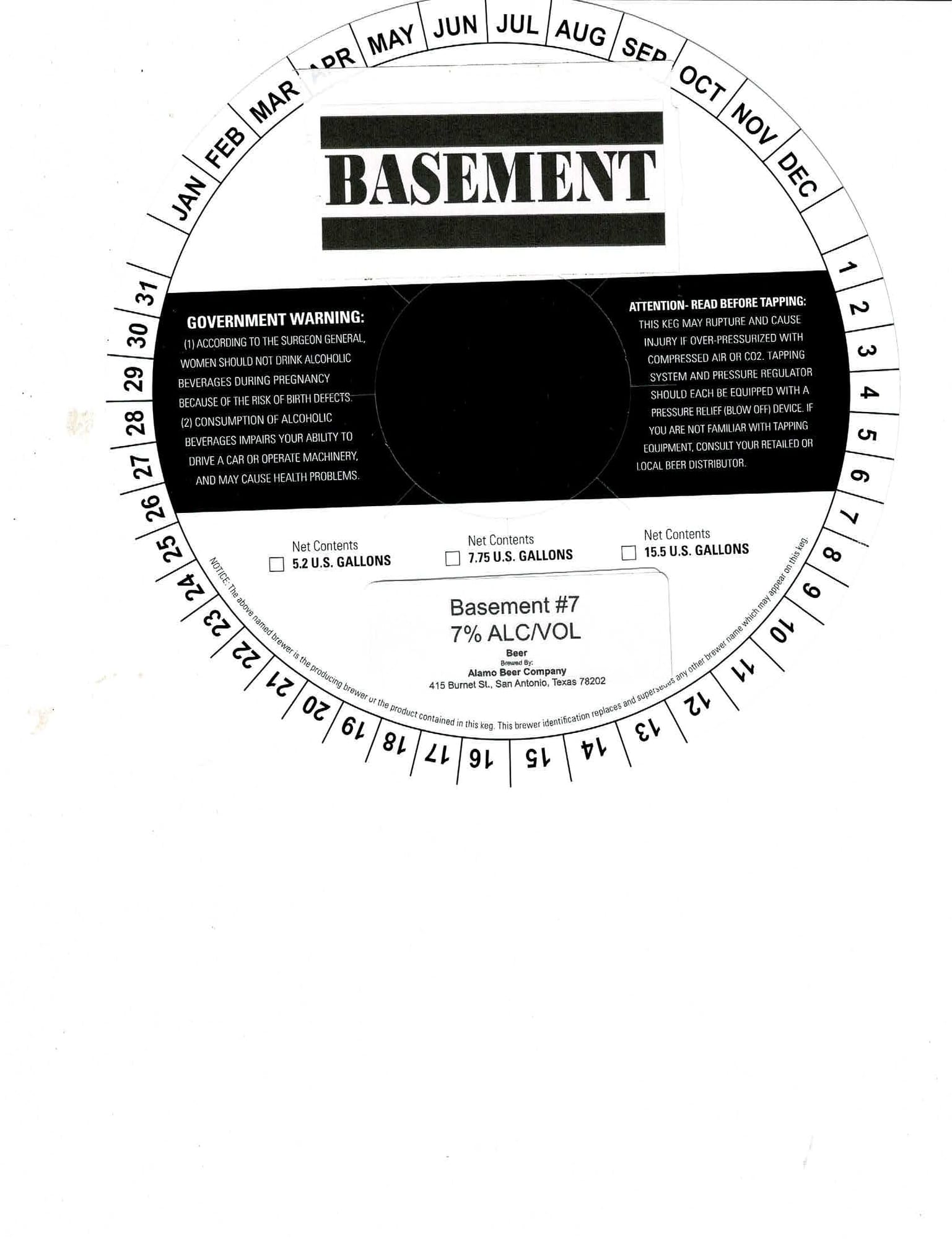 #7 Alc/Vol by Basement Beer Company - beer label