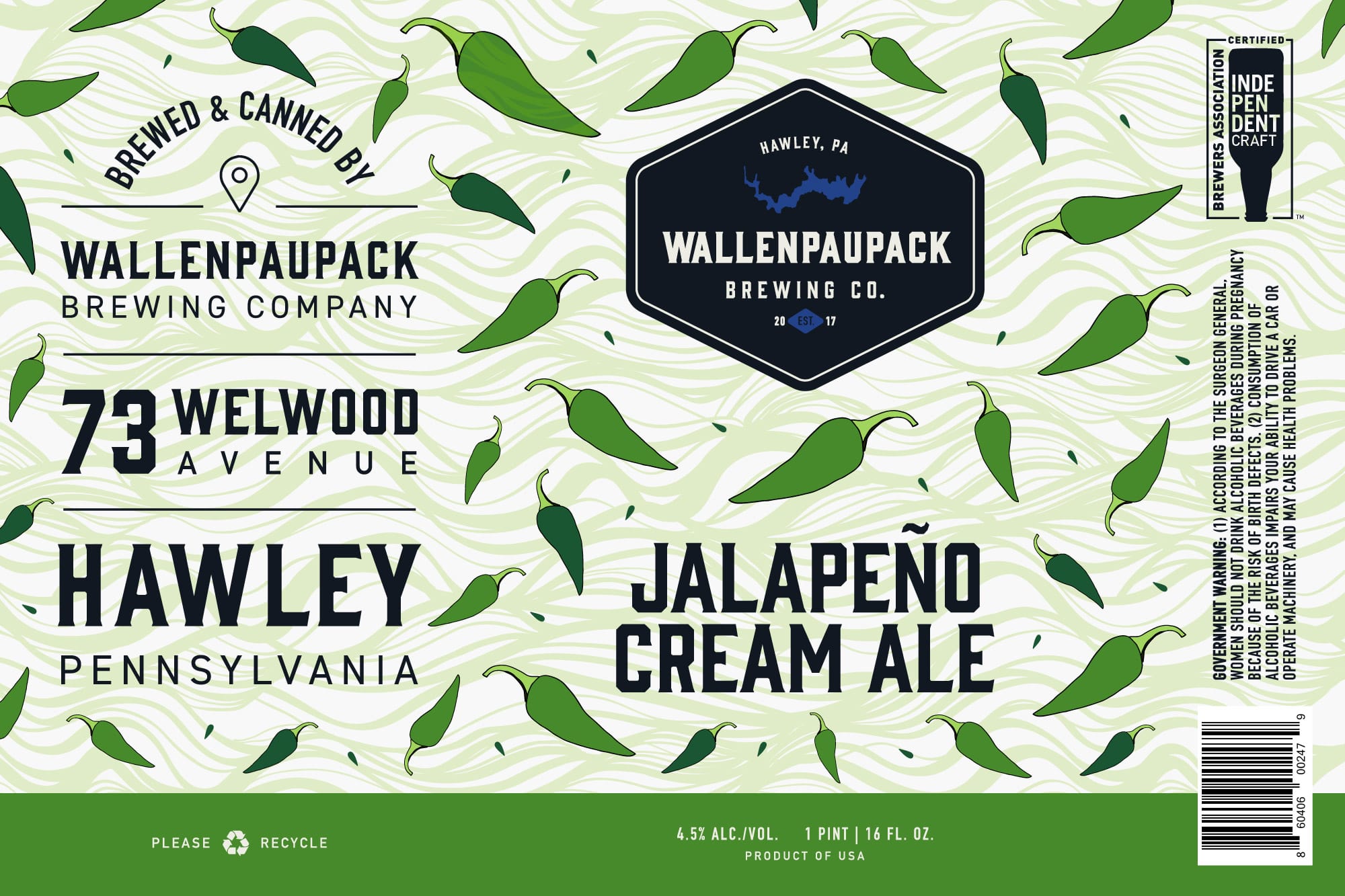 73 Welwood Avenue Jalapeño Cream Ale by Wallenpaupack Brewing Company - beer label