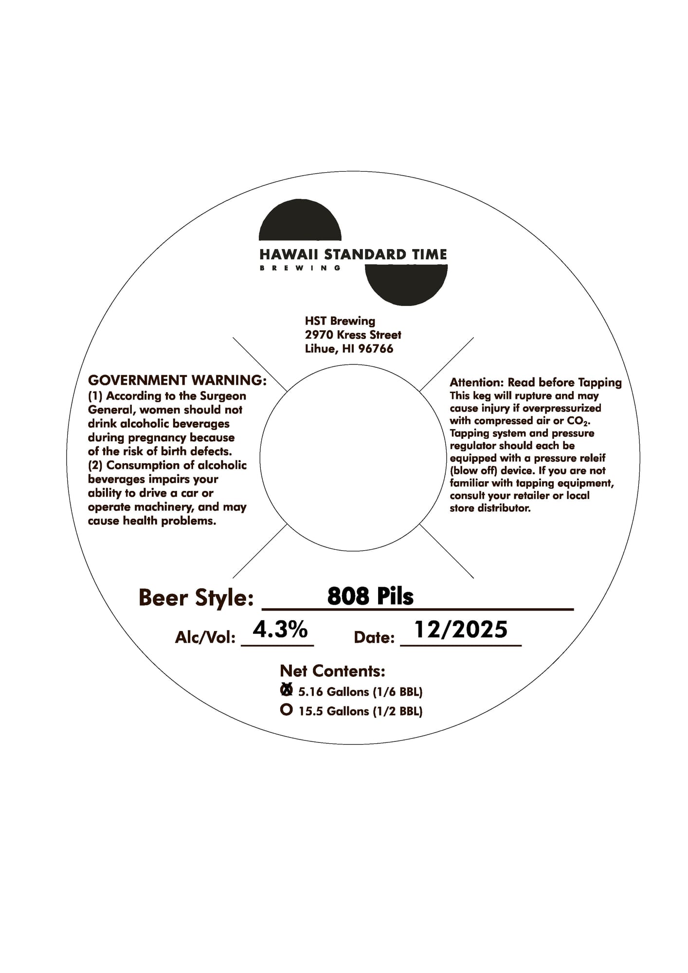 808 Pils by Hawaii Standard Time Brewing - beer label