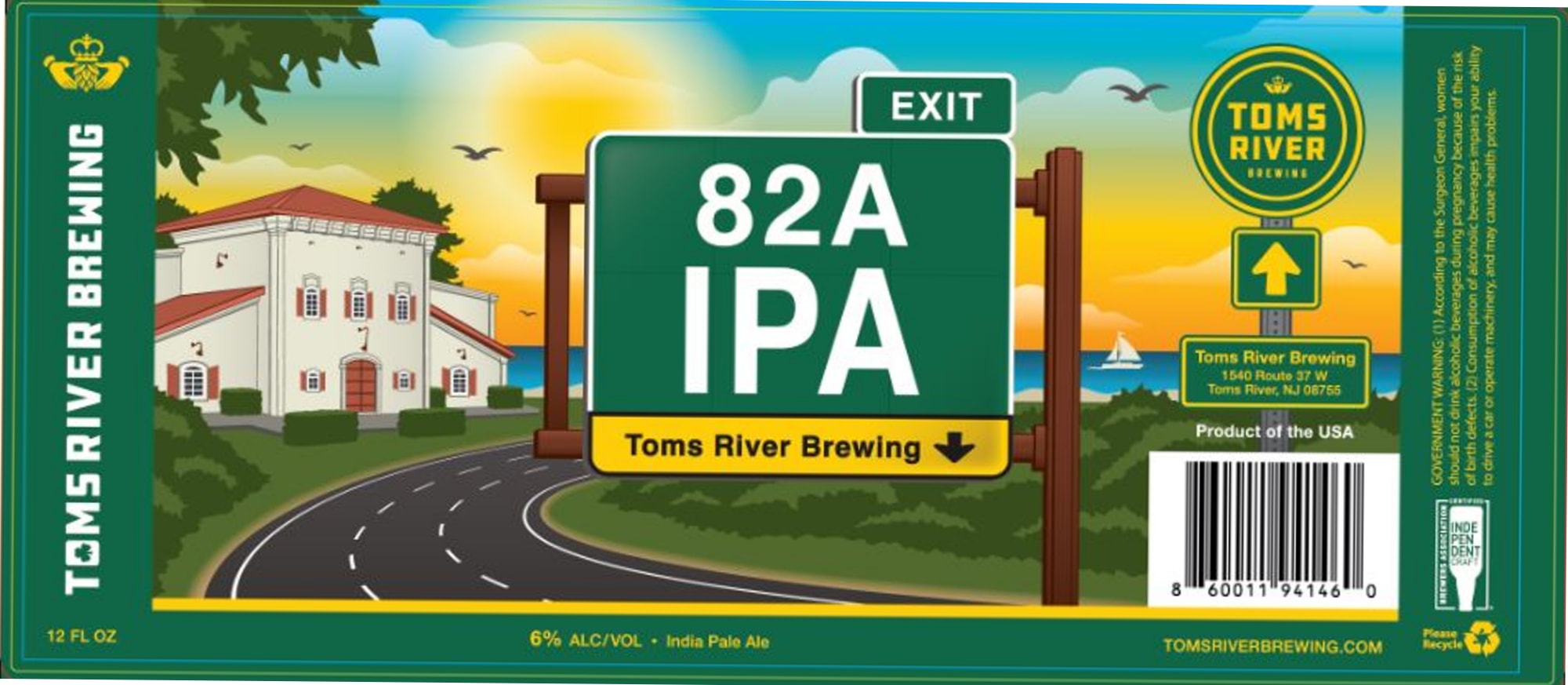 82A IPA by Toms River Brewing - beer label