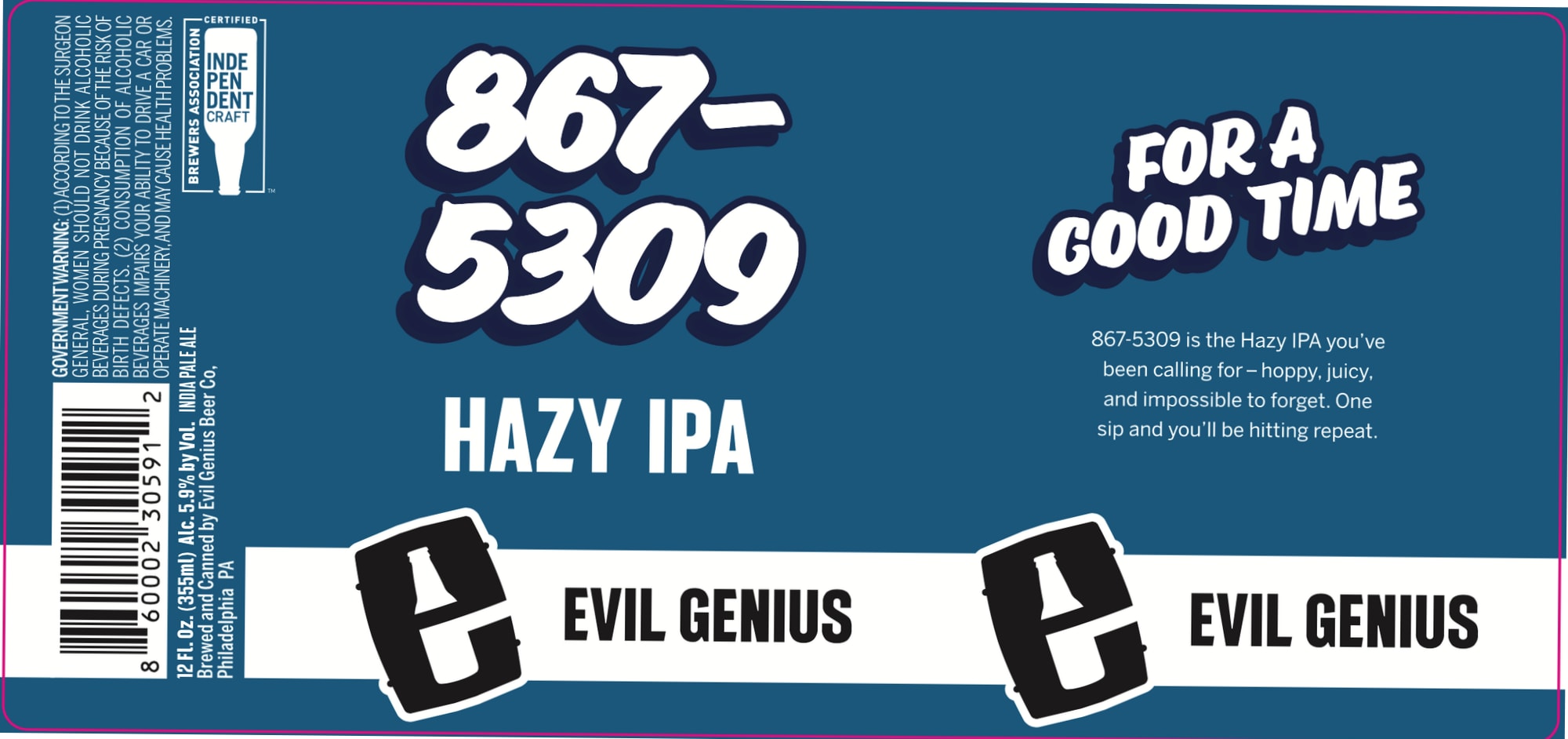 867-5309 Hazy IPA by Evil Genius Beer Co. - beer label