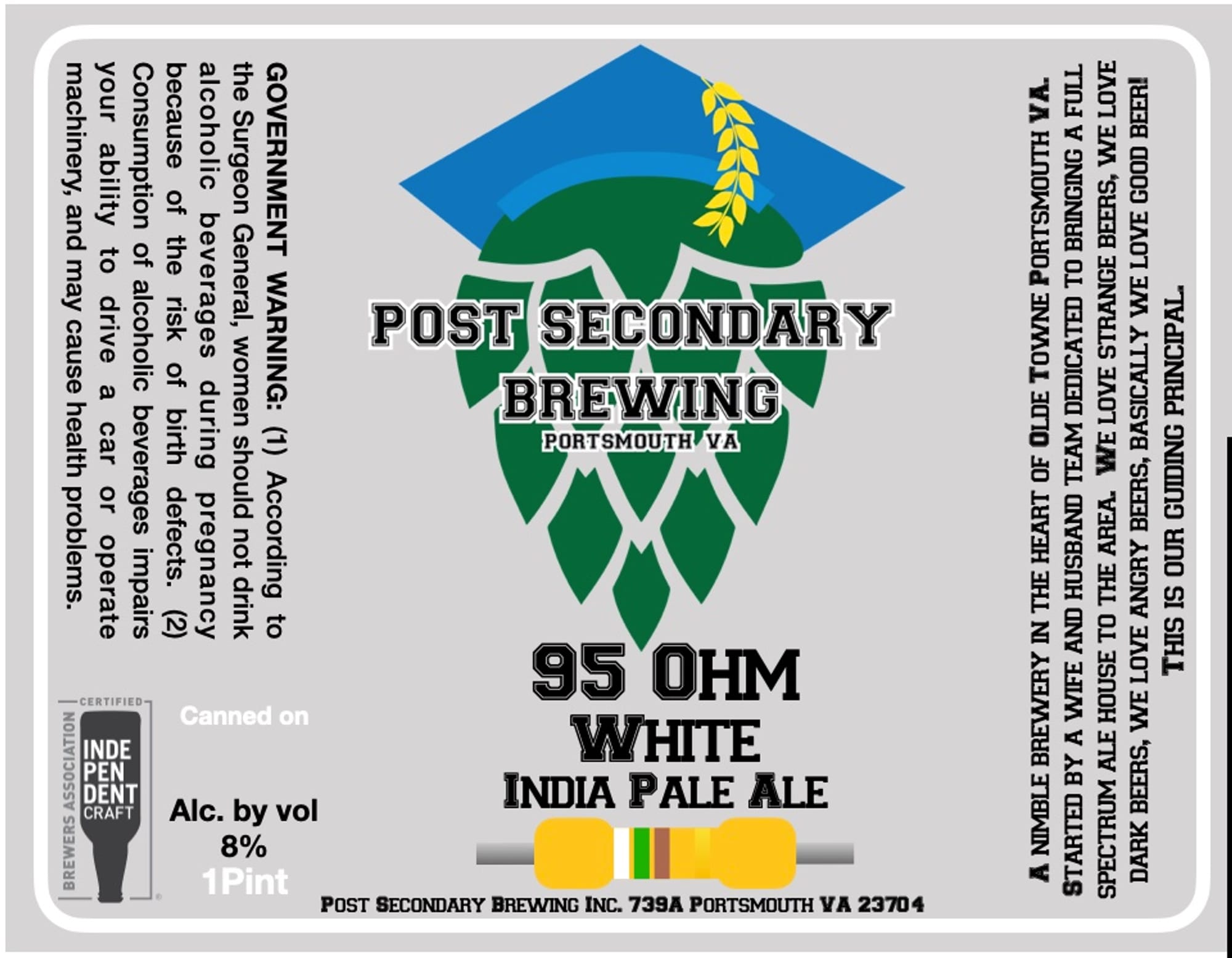 95 Ohm White by Post Secondary Brewing - beer label