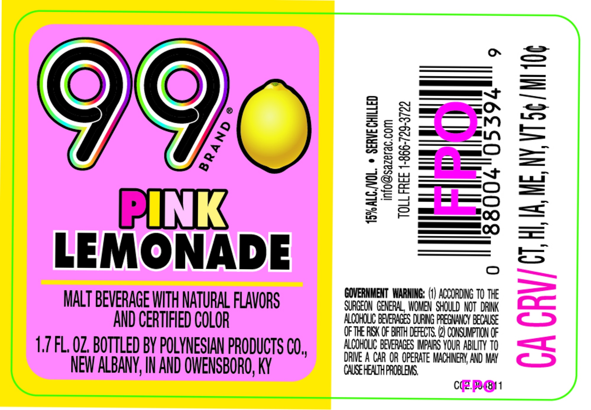 99 Pink by Polynesian Products Co. - beer label