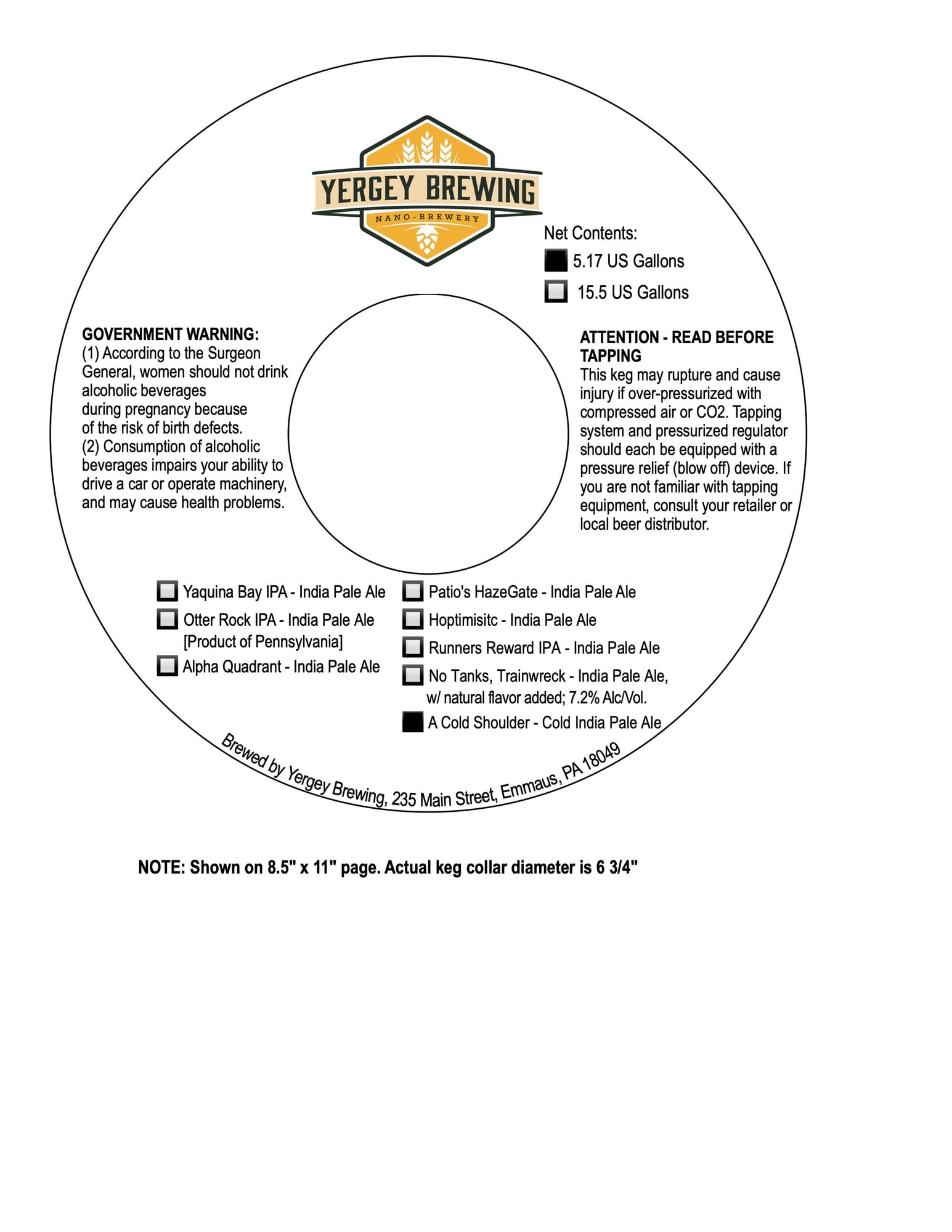 A Cold Shoulder by Yergey Brewing - beer label