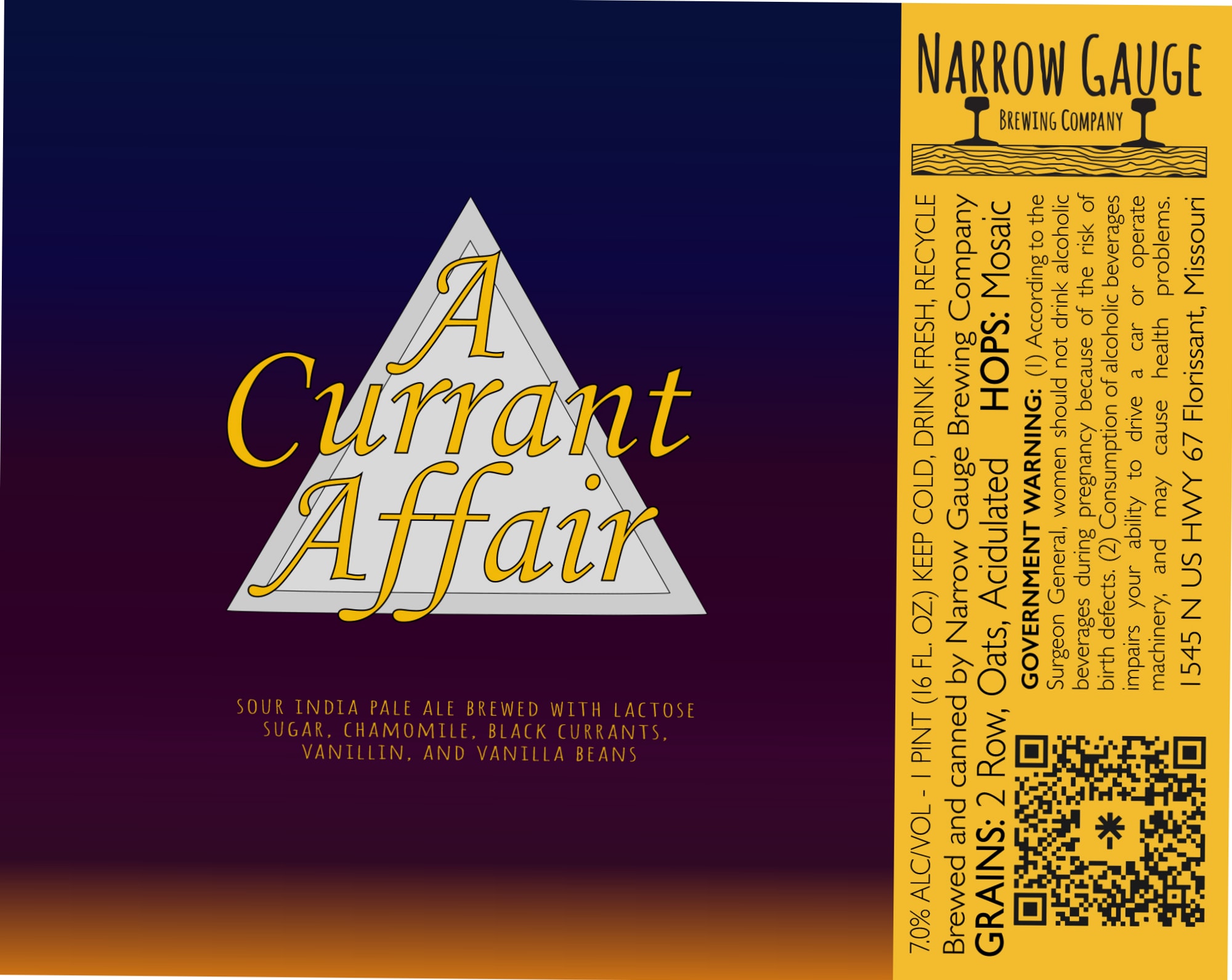 A Currant Affair by Narrow Gauge Brewing Company - beer label