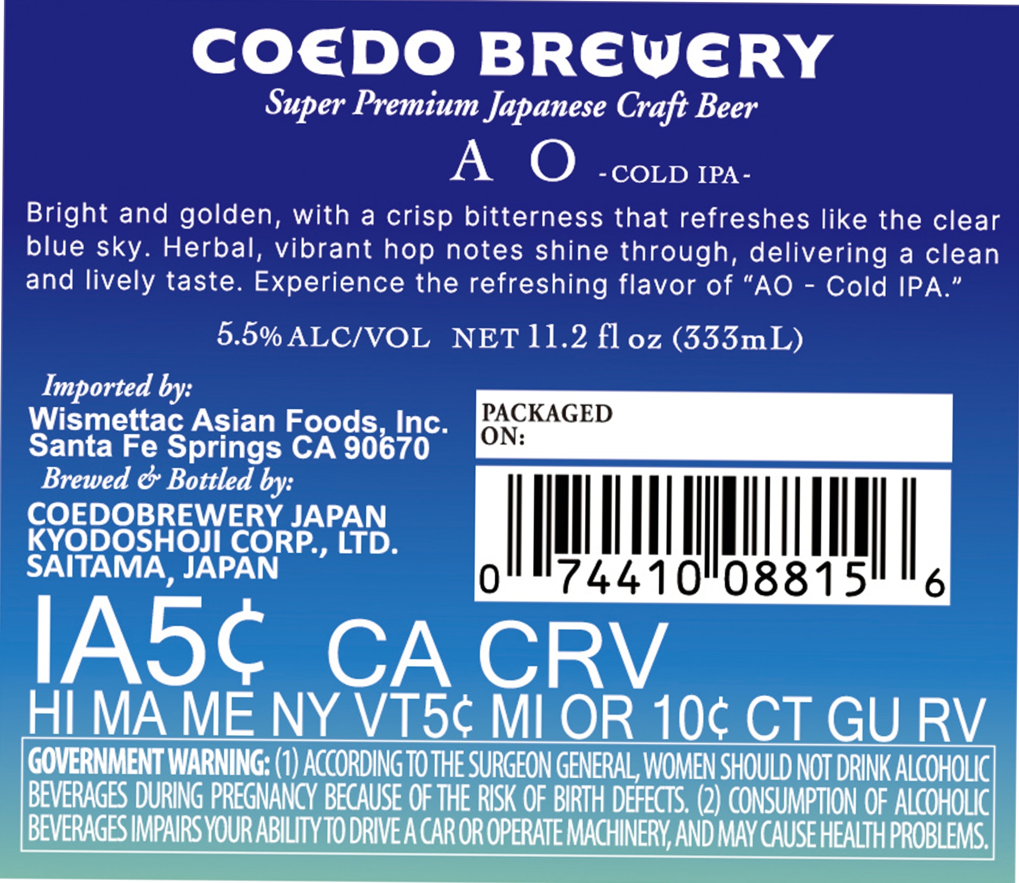 A-O - Cold IPA by Coedo Brewery - beer label