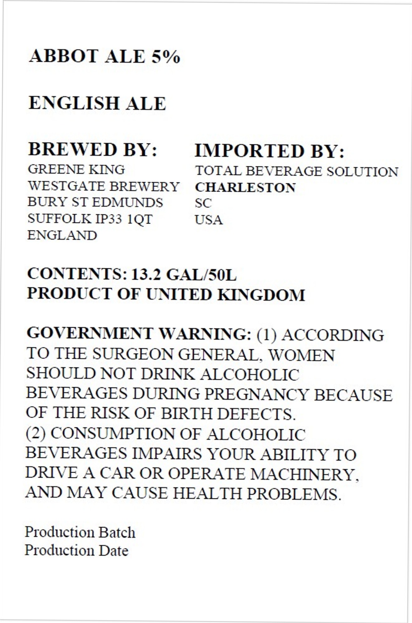 Abbot Ale by Greene King - beer label