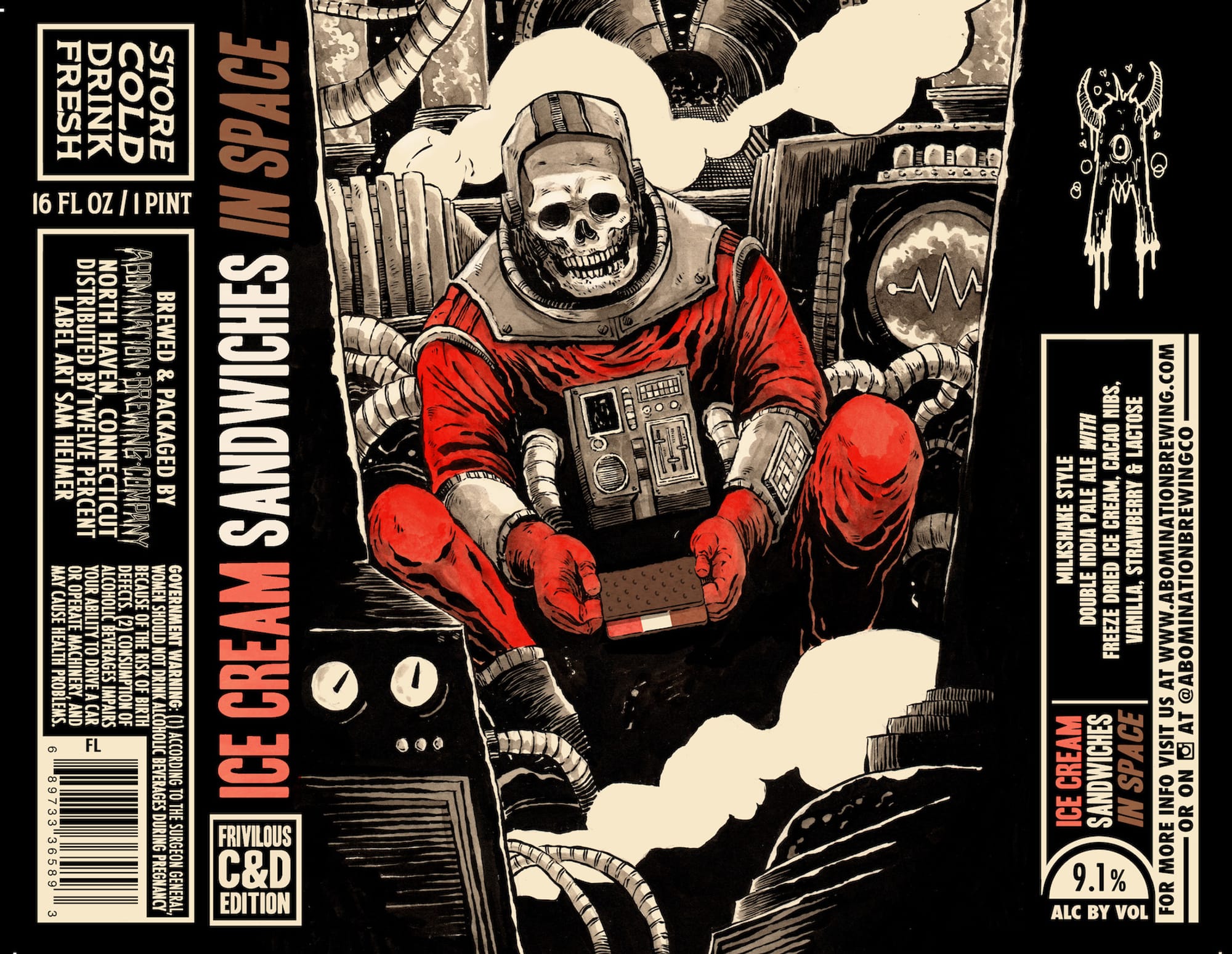 Ice Cream Sandwiches in Space by Abomination Brewing Company - beer label