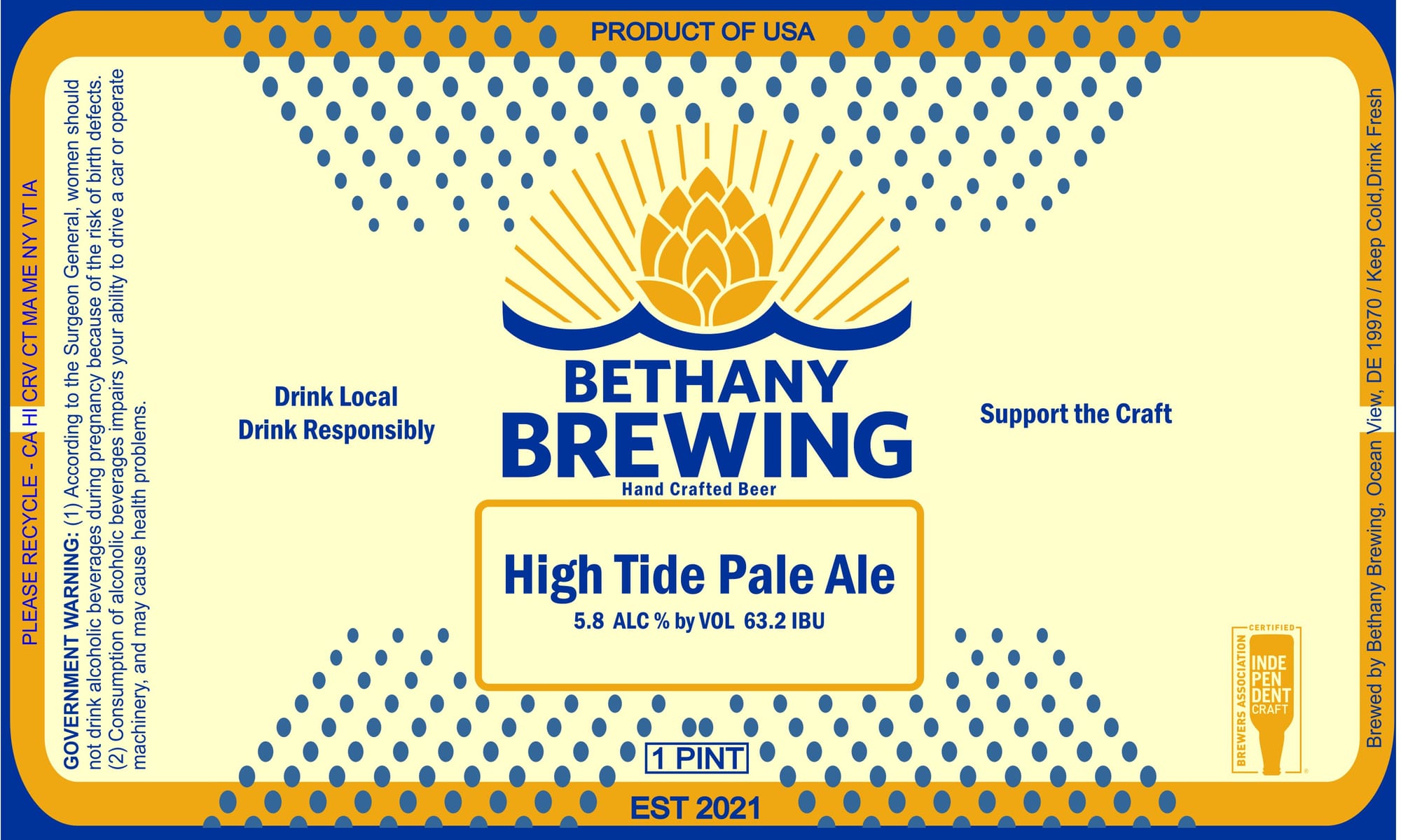 High Tide Pale Ale by Bethany Brewing - beer label