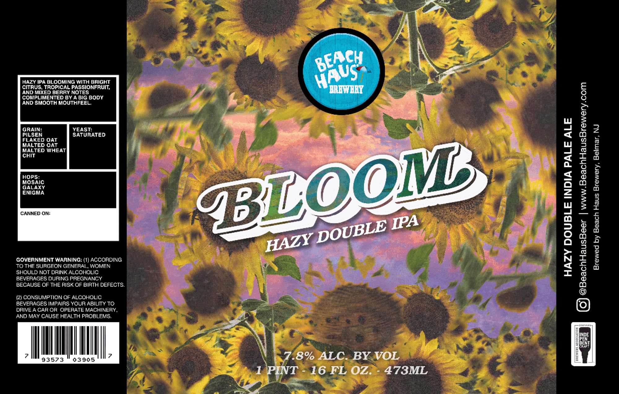 Bloom Hazy Double IPA by Beach Haus Brewery - beer label