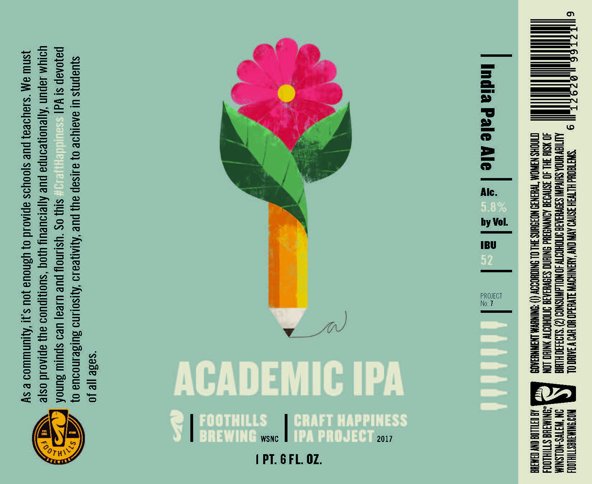 Academic IPA by Foothills Brewing - beer label