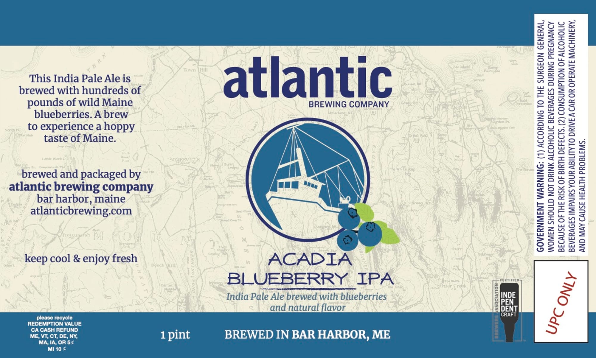 Acadia Blueberry IPA by Atlantic Brewing Company - beer label
