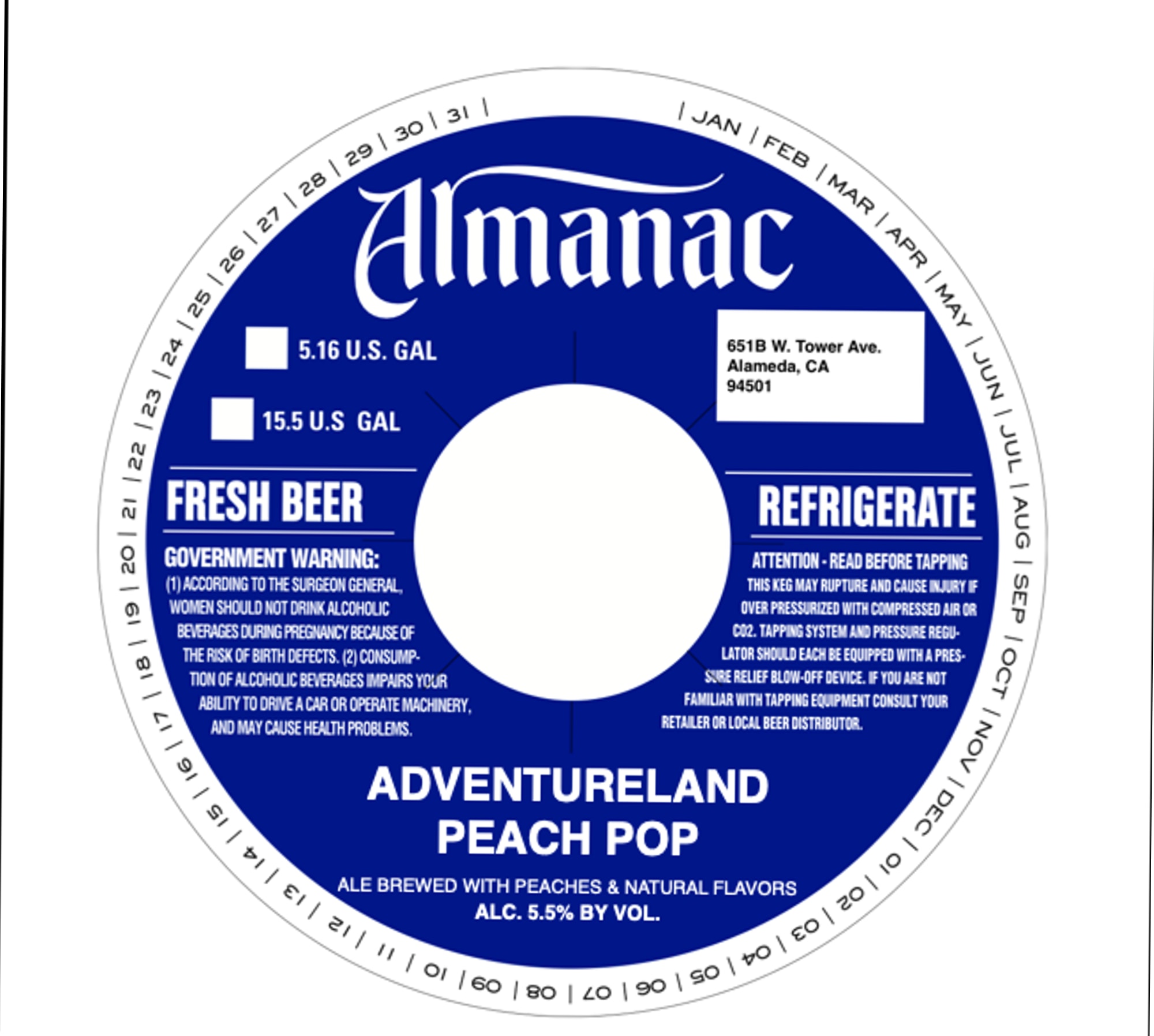 Adventure Peach Pop by Almanac Beer Co. - beer label