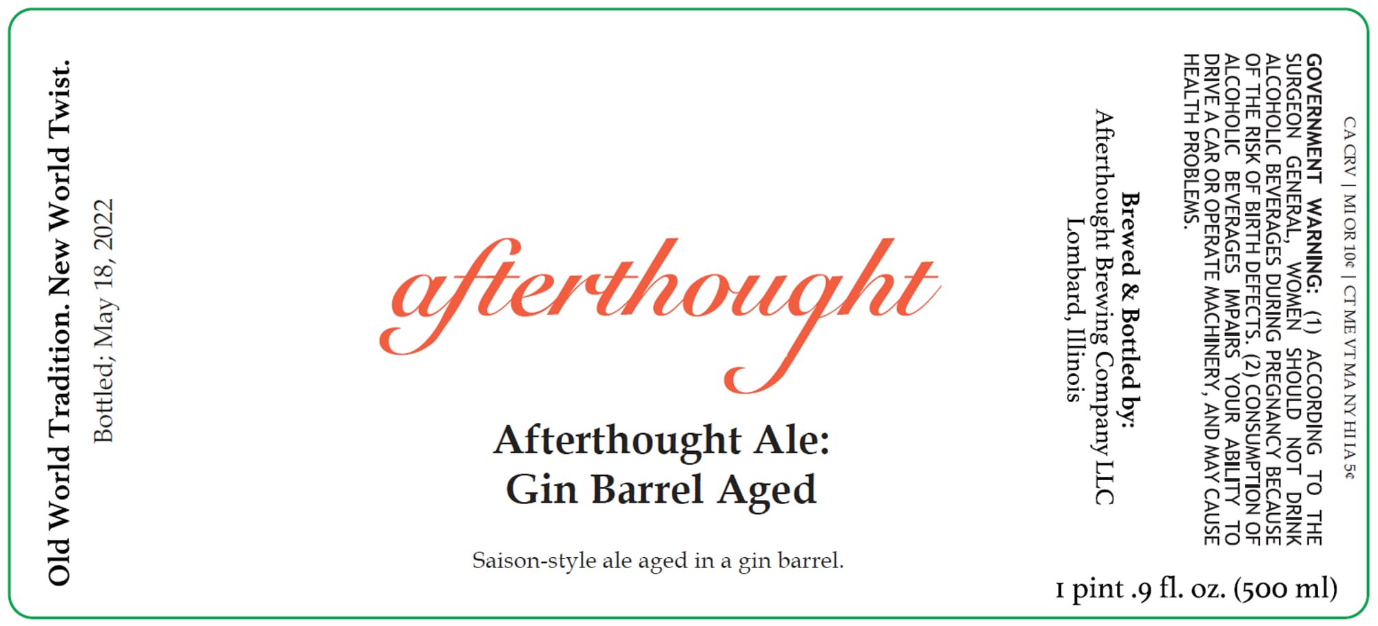 Afterthought by Afterthought Brewing Company LLC - beer label