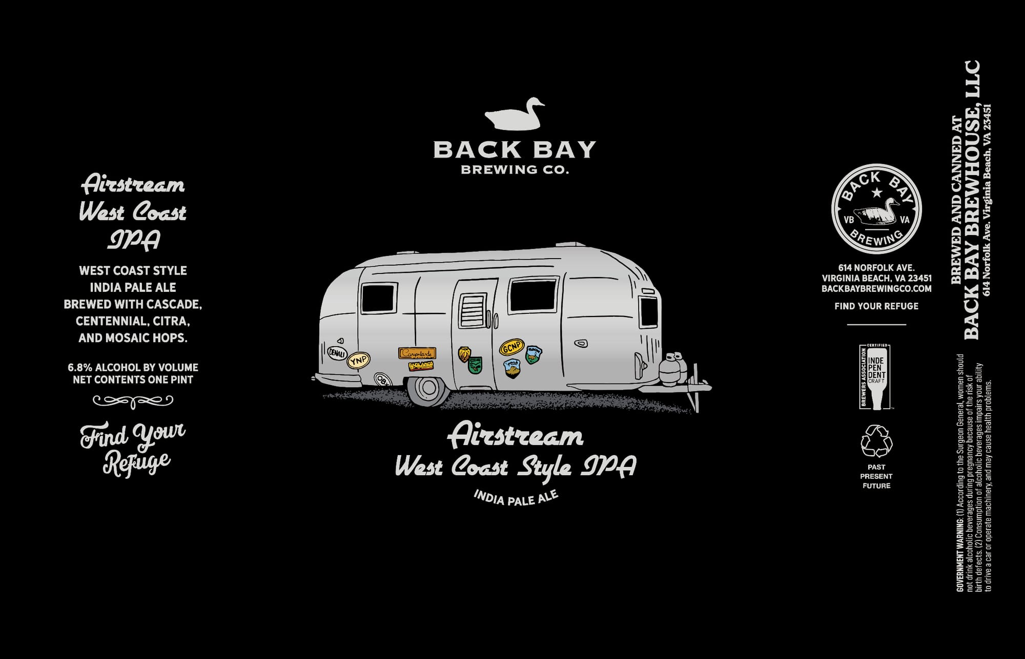 Airstream West Coast IPA by Back Bay Brewing Co. - beer label