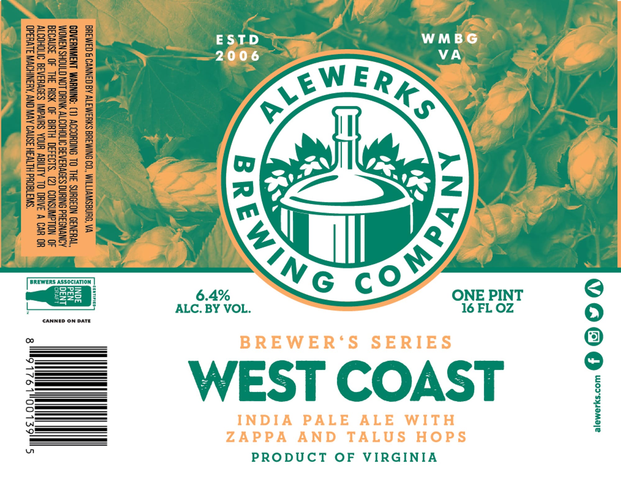 West Coast by Alewerks Brewing Company - beer label