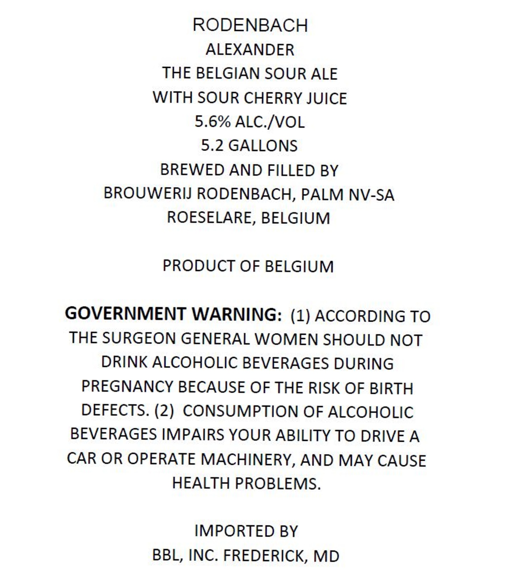 Alexander by Brouwerij Rodenbach - beer label