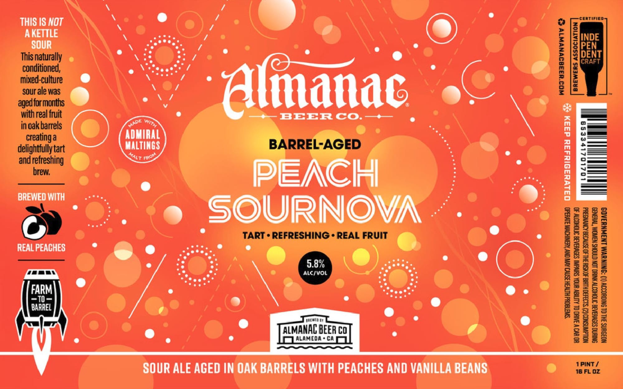 Sournova Peach by Almanac Beer Co. - beer label