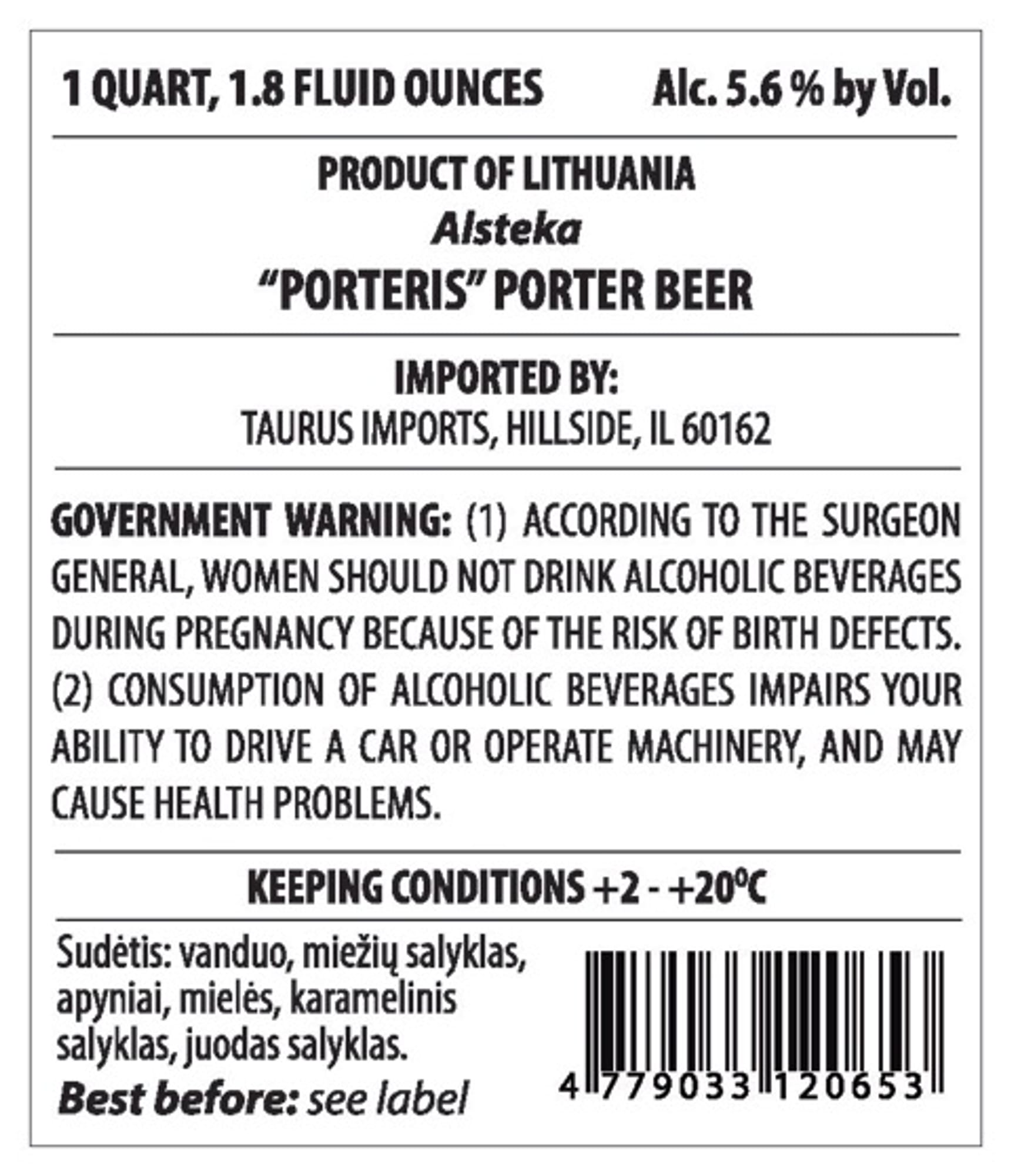 Porteris Porter Beer by Alsteka - beer label