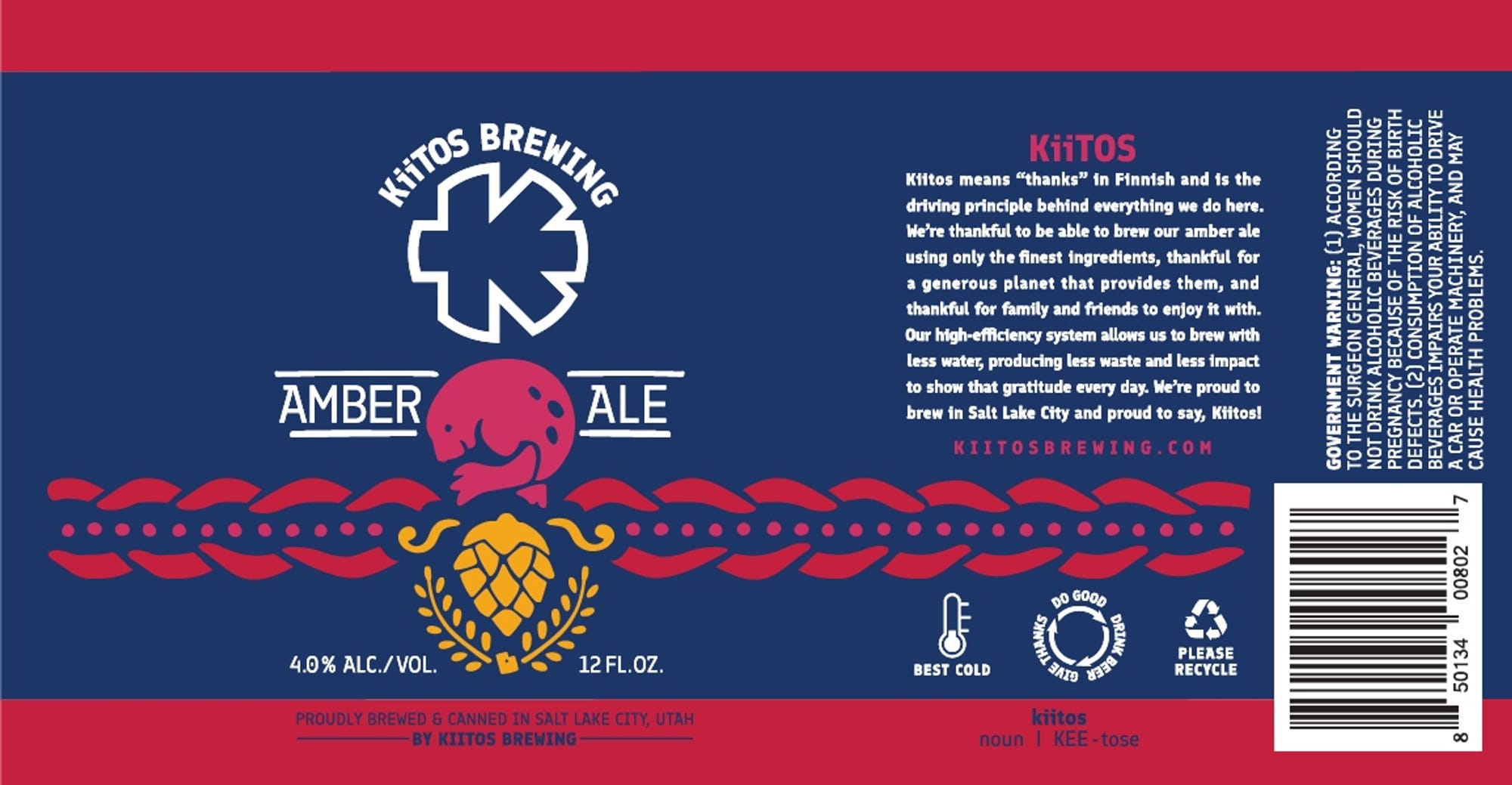 Amber Ale by Kiitos Brewing - beer label