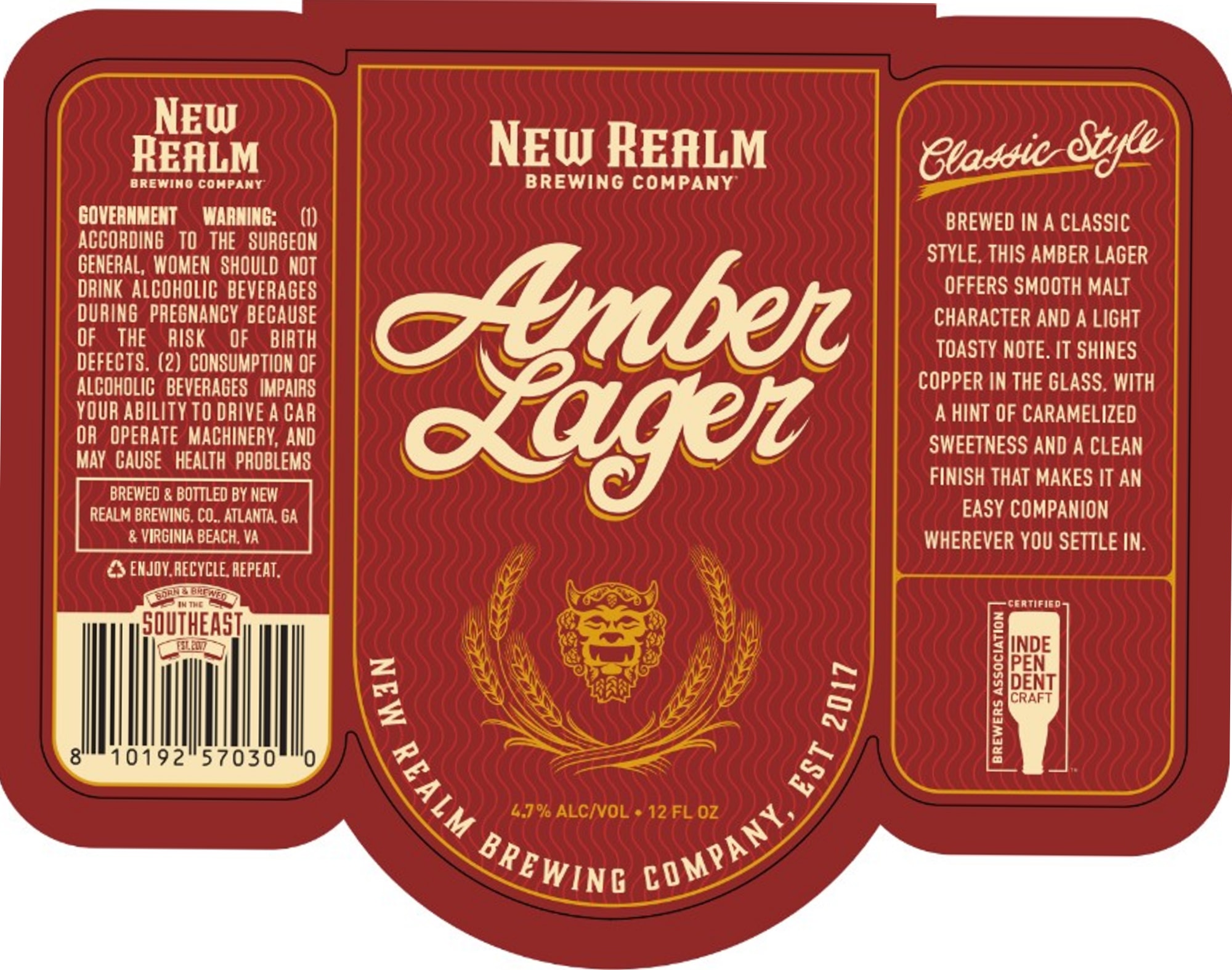 Amber Lager by New Realm Brewing Company - beer label