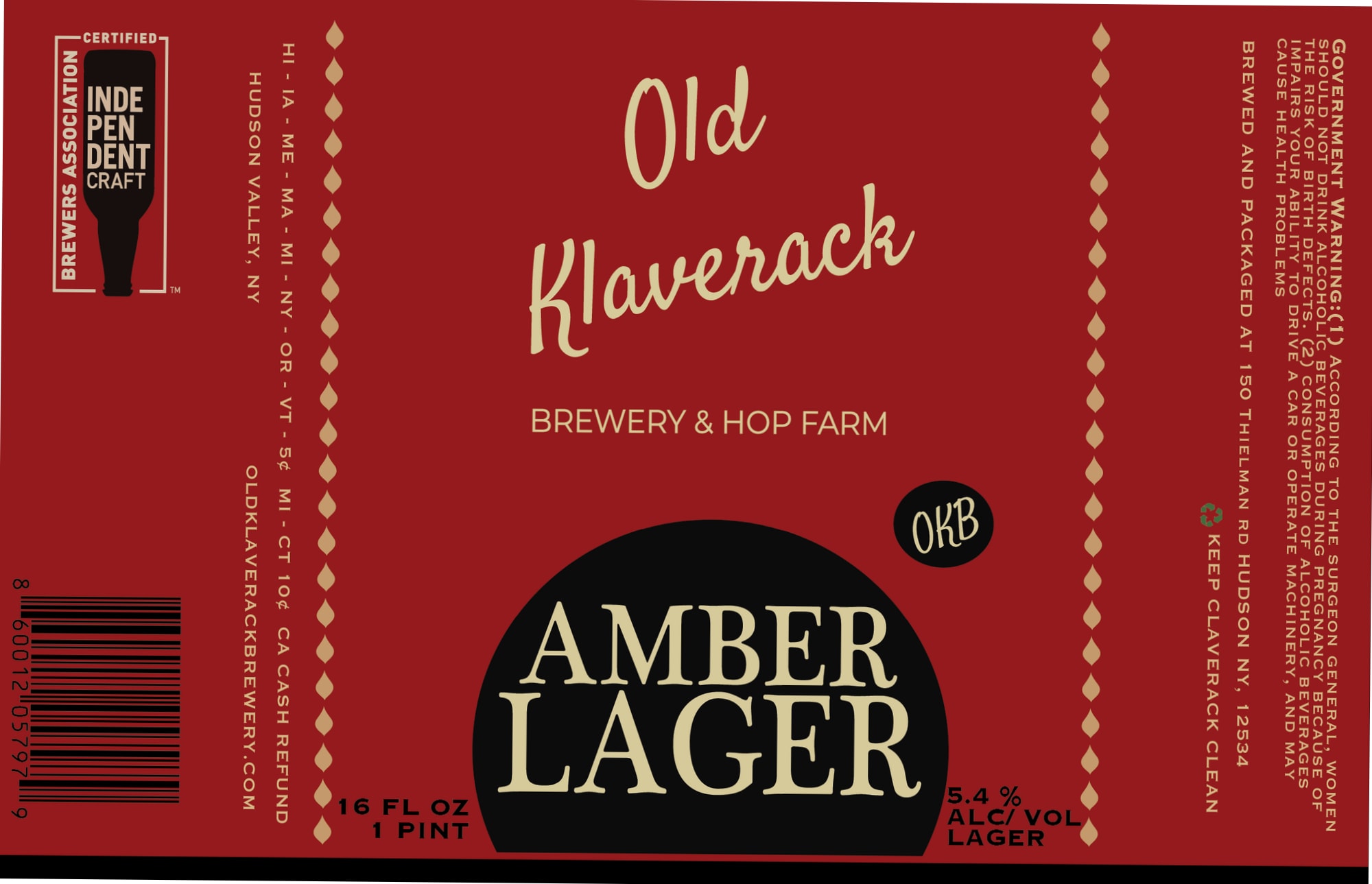 Amber Lager by Old Klaverack Brewery & Hop Farm - beer label