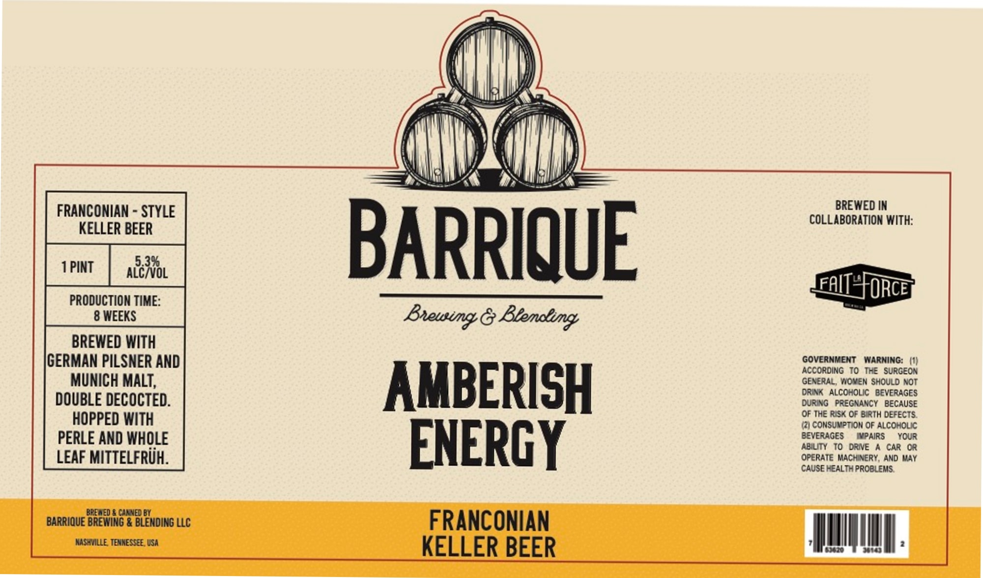 Amberish Energy by Barrique Brewing & Blending - beer label