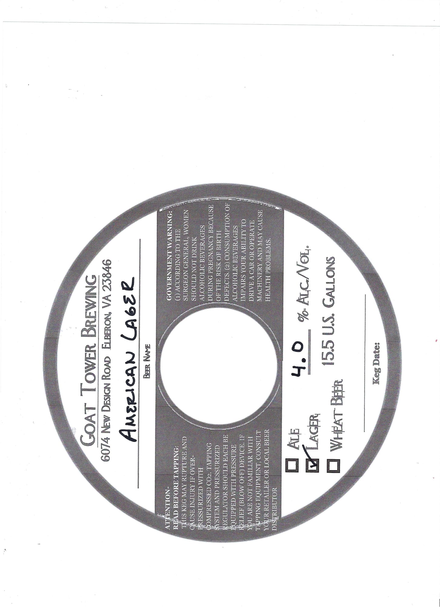 American Lager by Goat Tower Brewing - beer label