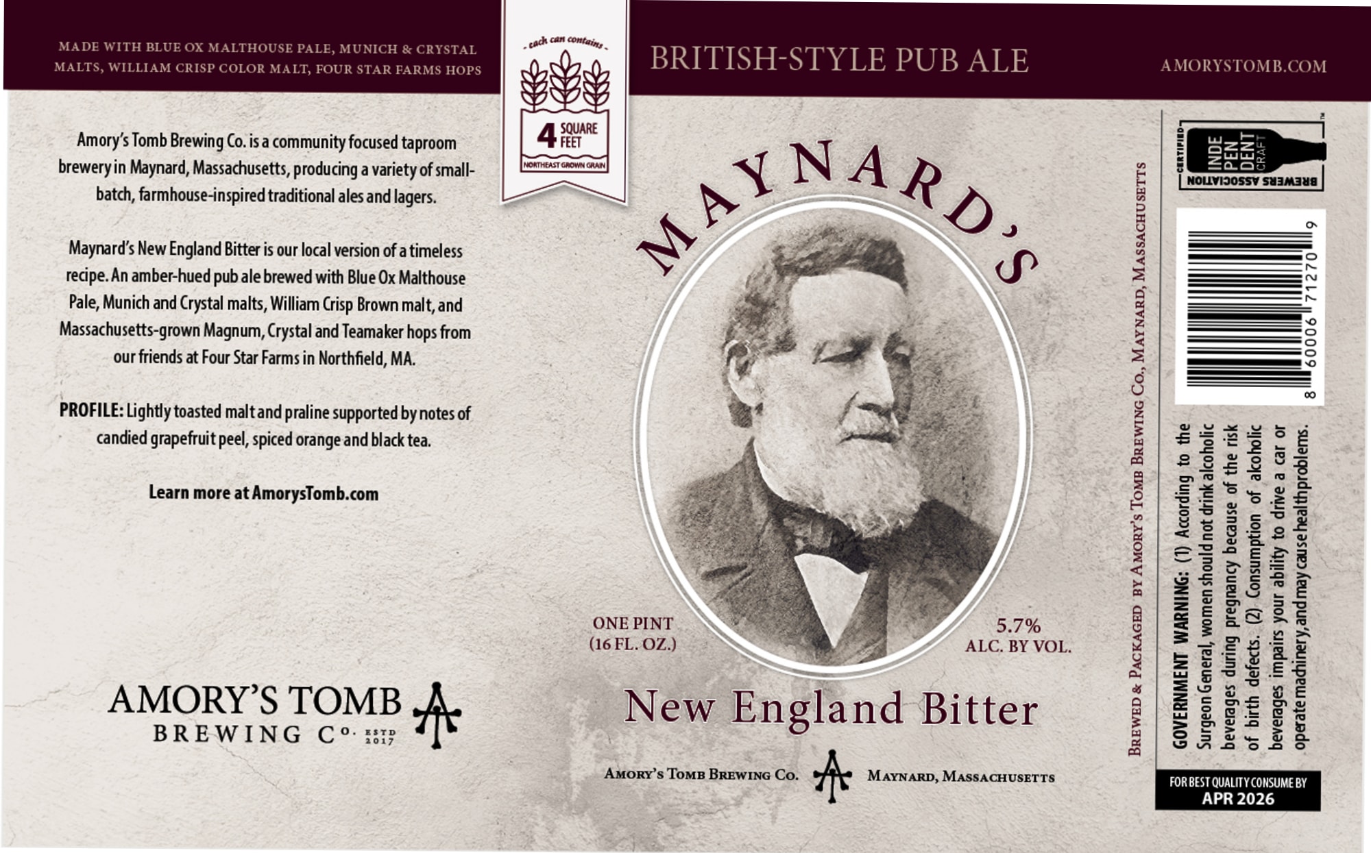 New England Bitter by Amory's Tomb Brewing Co. - beer label