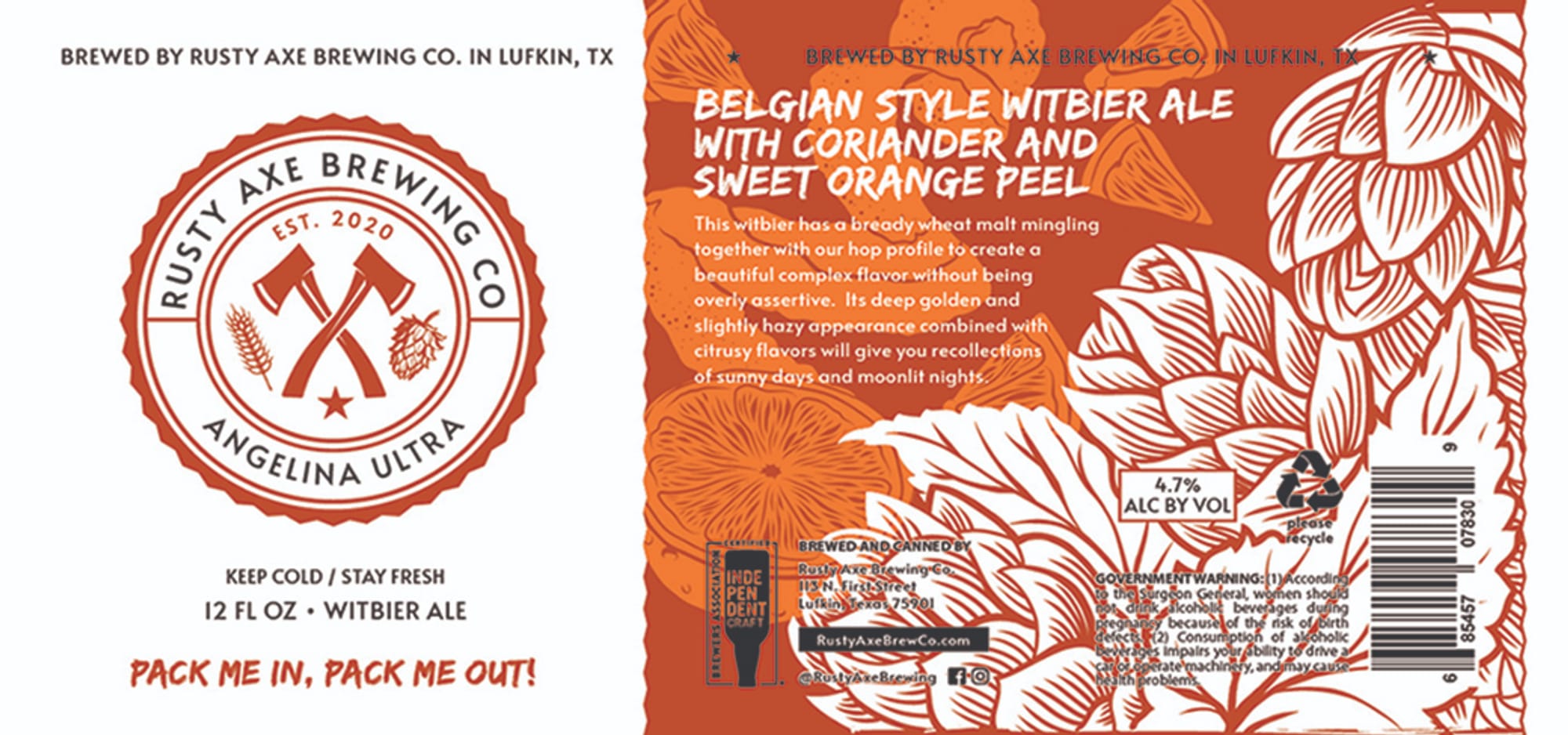 Angelina Ultra by Rusty Axe Brewing Co. - beer label