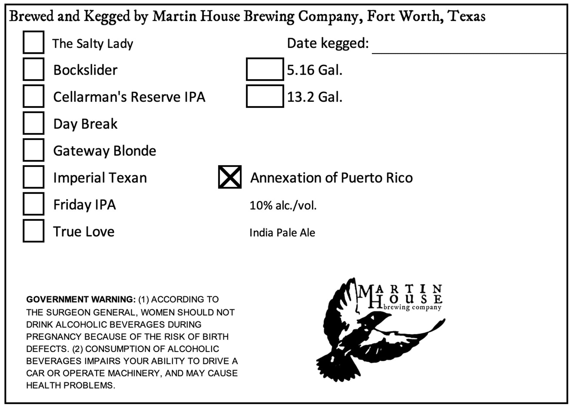 Annexation of Puerto Rico by Martin House Brewing Company - beer label