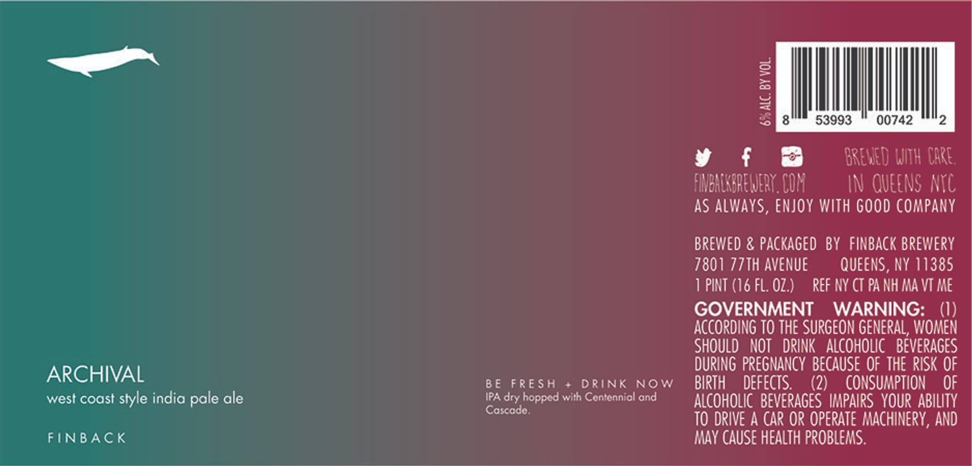 Archival by Finback Brewery - beer label