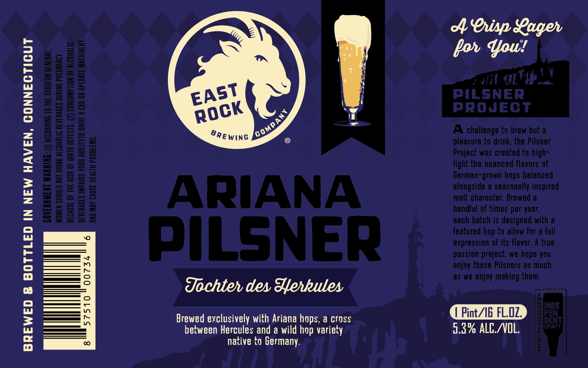 Ariana Pilsner Project by East Rock Brewing Company - beer label