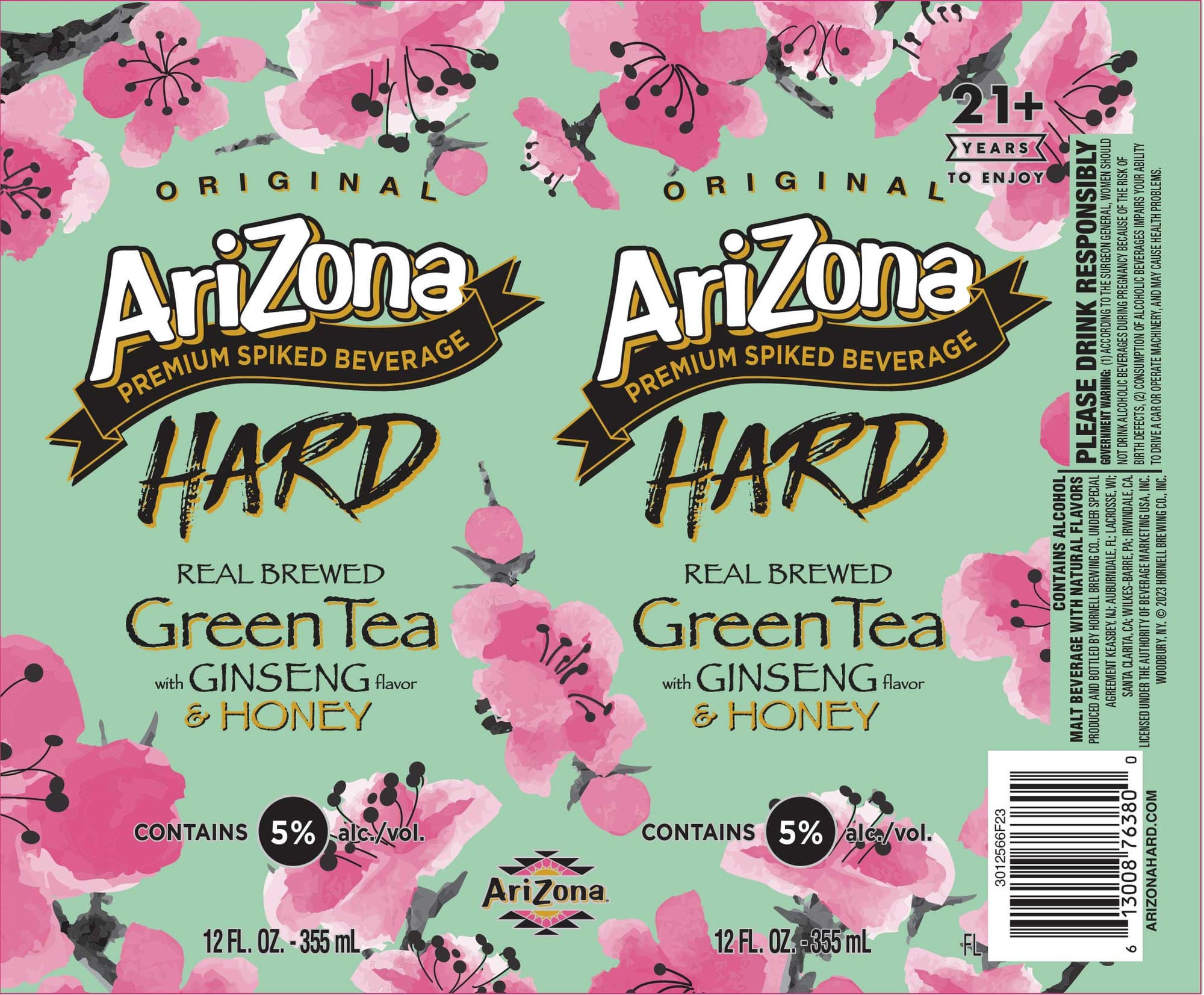 Arizona Hard Seltzer Green Tea Ginseng by Arizona Beverage Company - beer label