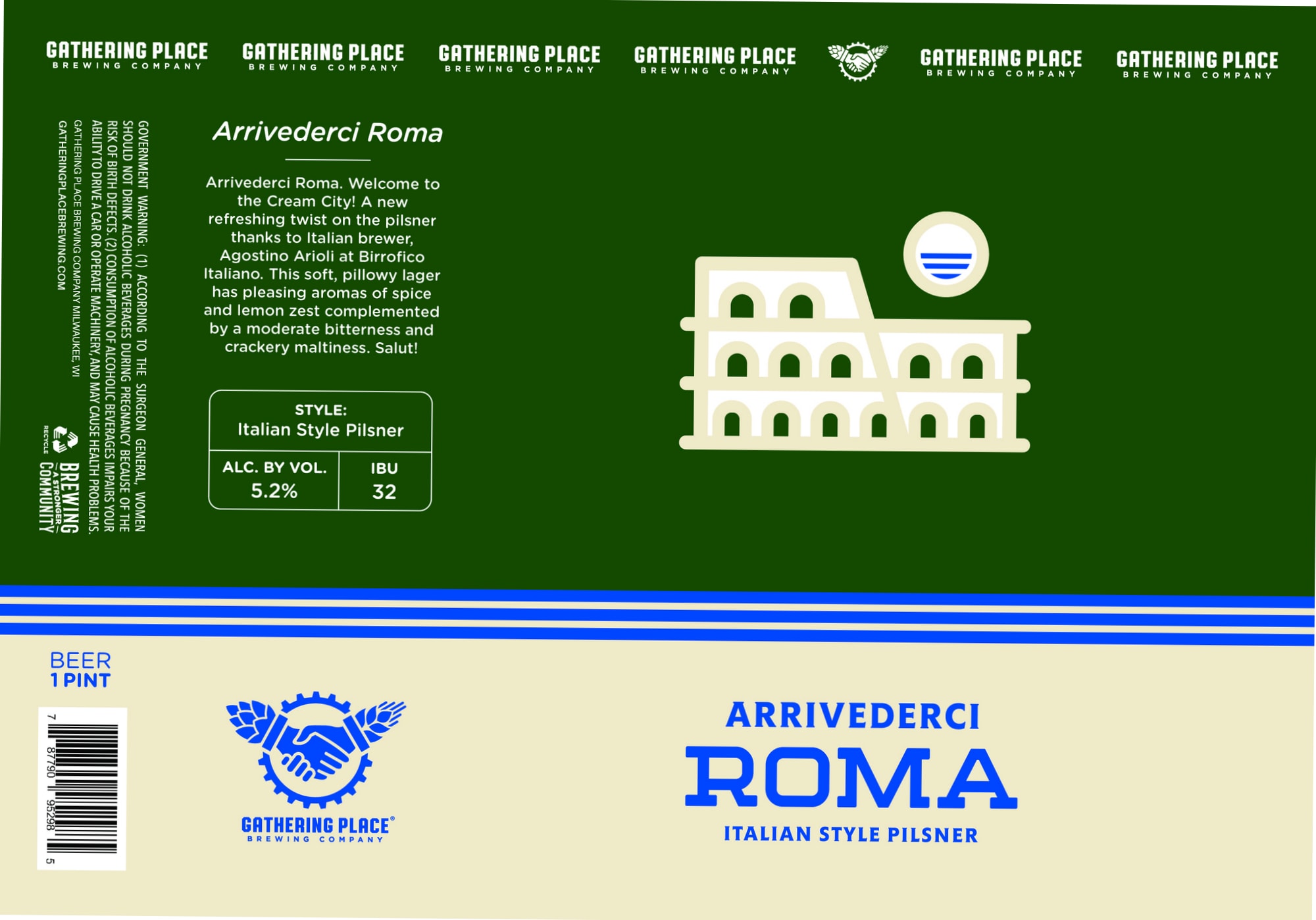 Arrivederci Roma by Gathering Place Brewing Company - beer label