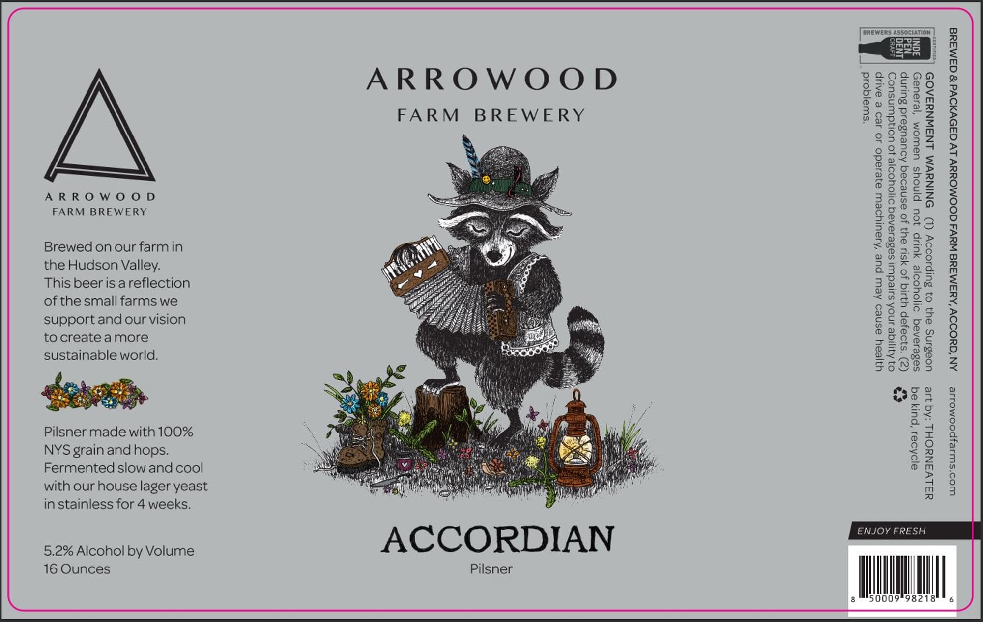 Accordian Pilsner by Arrowood Farm Brewery - beer label